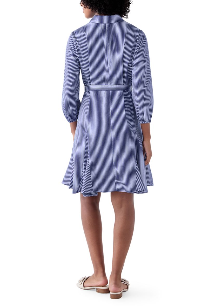 Womens Long Sleeve Tie Waist Dress with Godets