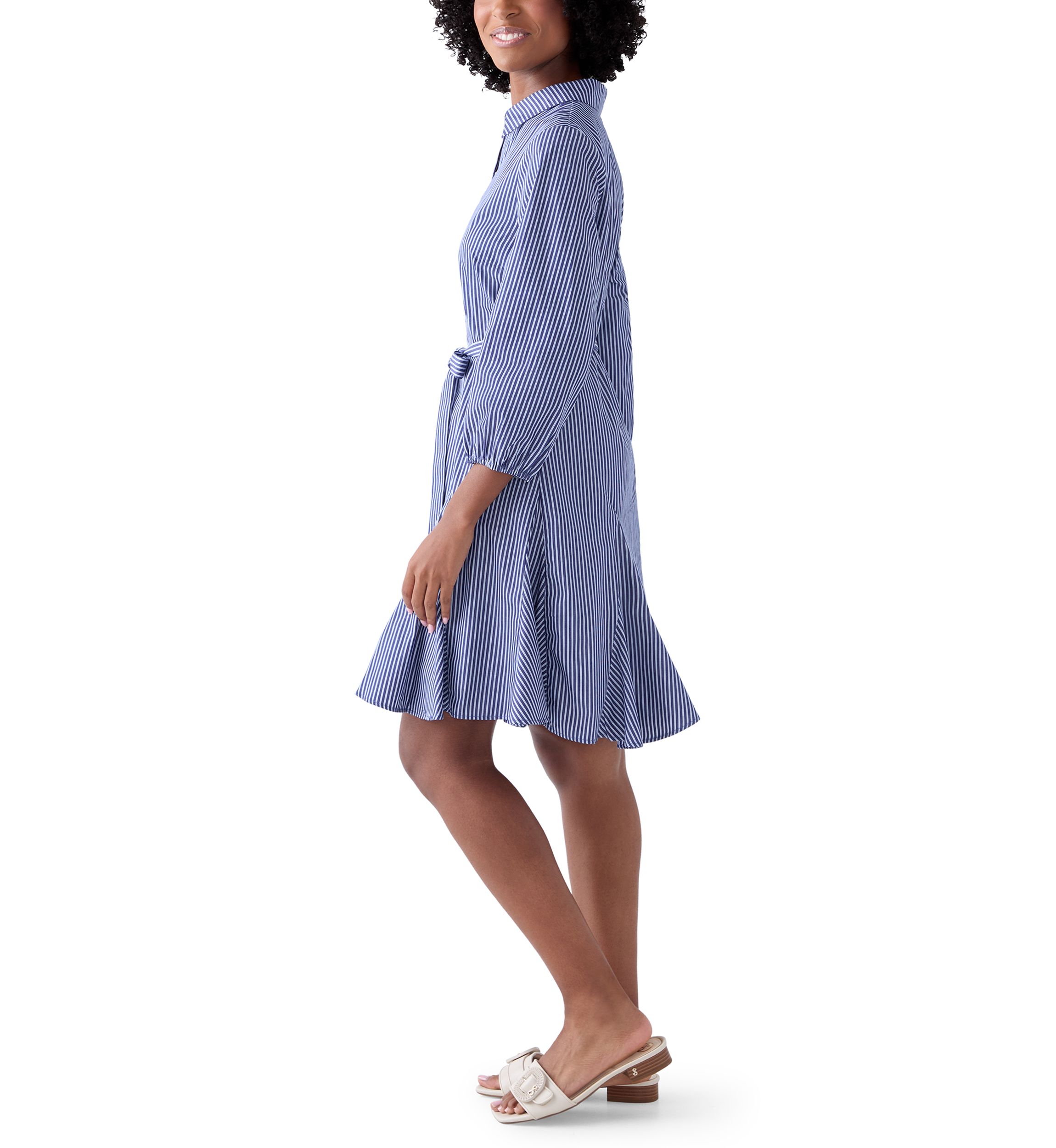 Womens Long Sleeve Tie Waist Dress with Godets