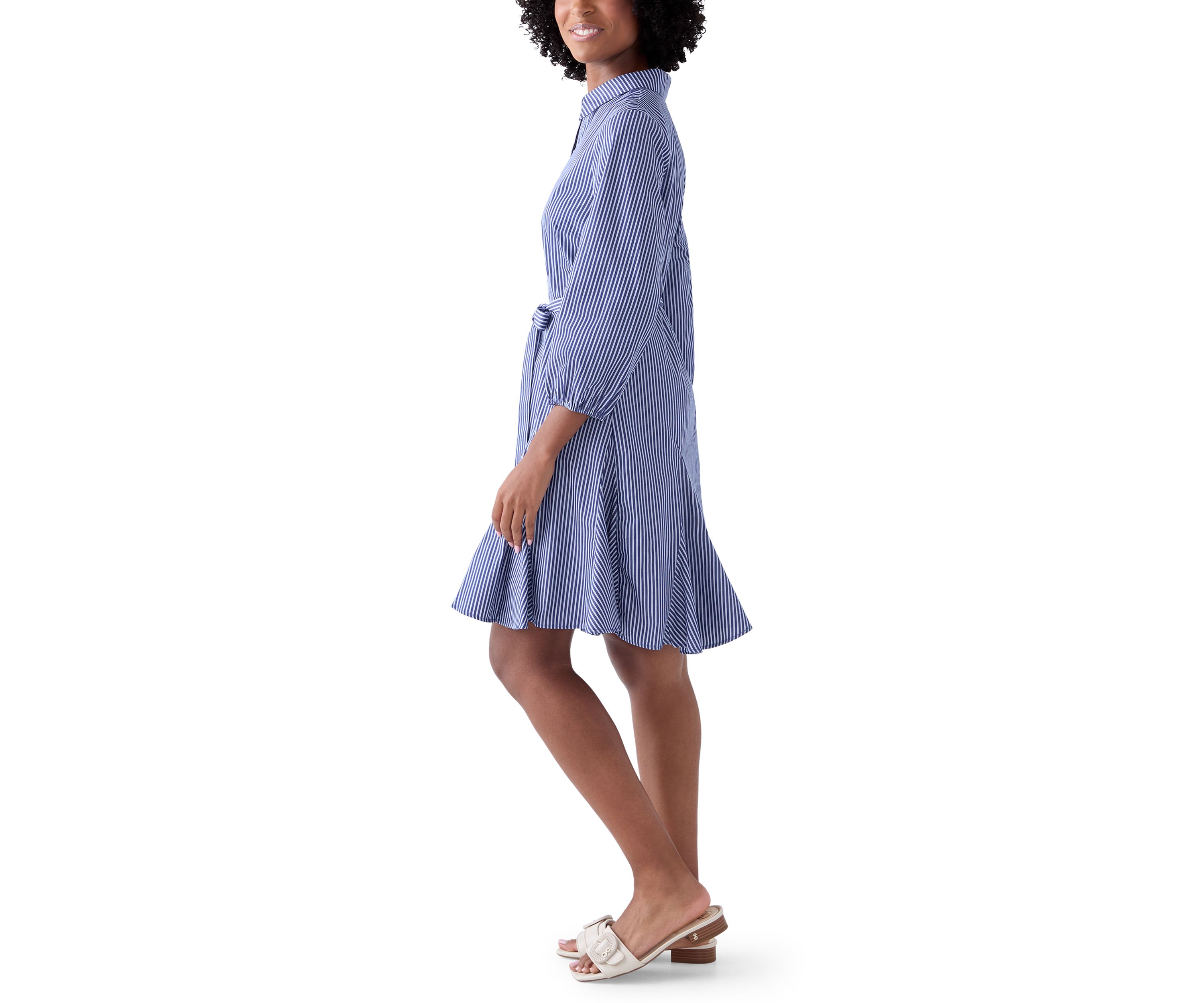 Womens Long Sleeve Tie Waist Dress with Godets