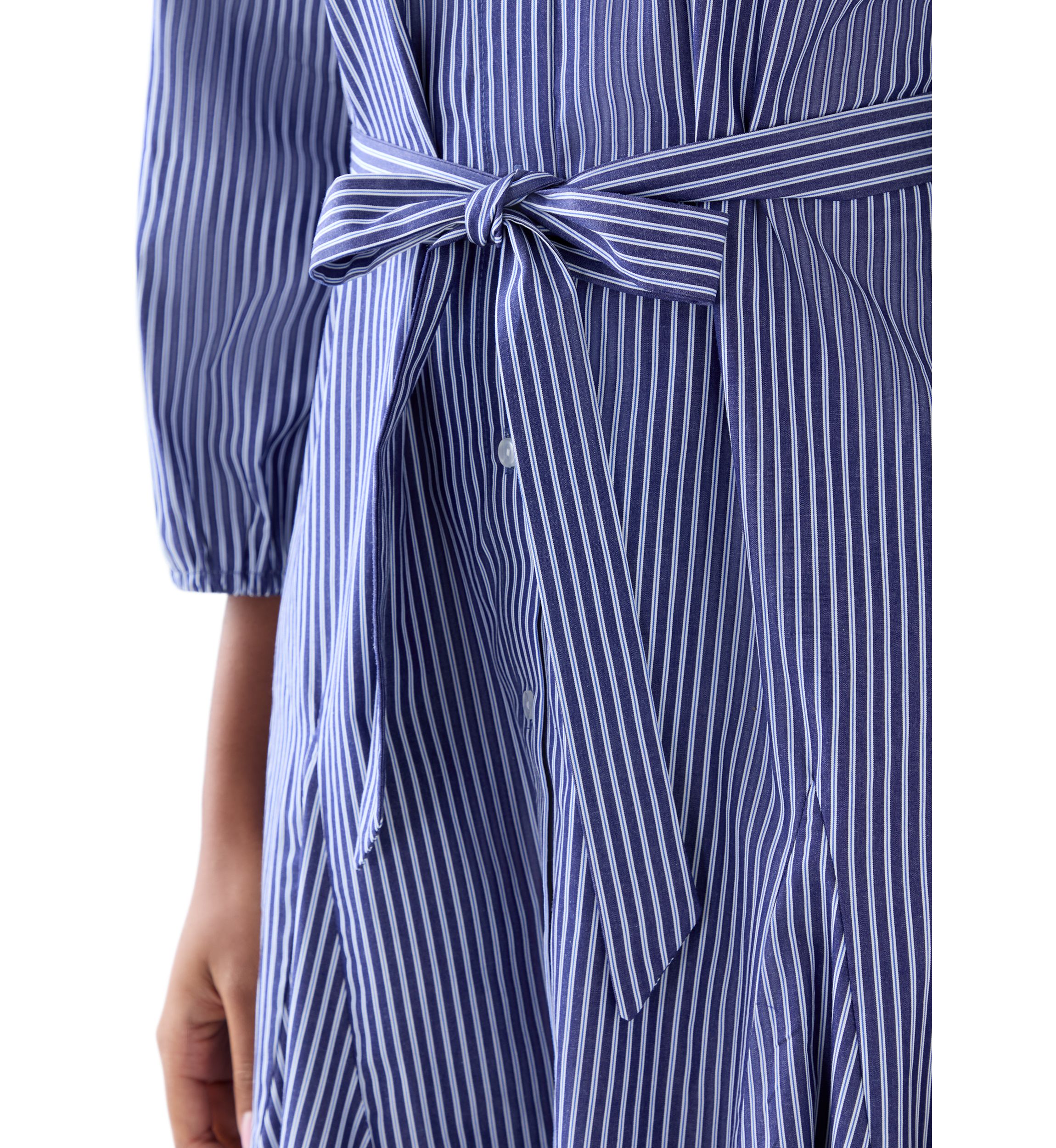 Womens Long Sleeve Tie Waist Dress with Godets