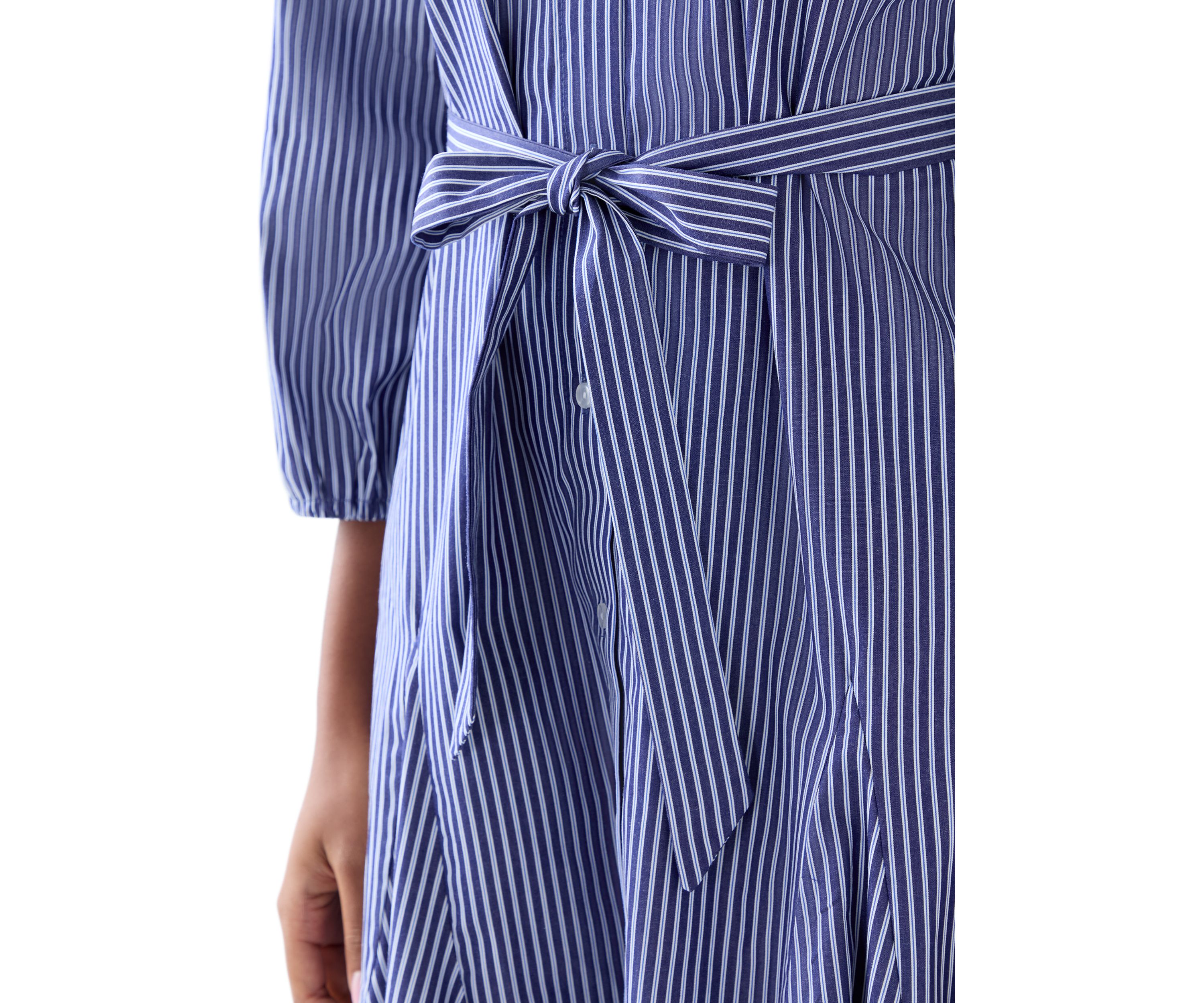 Womens Long Sleeve Tie Waist Dress with Godets