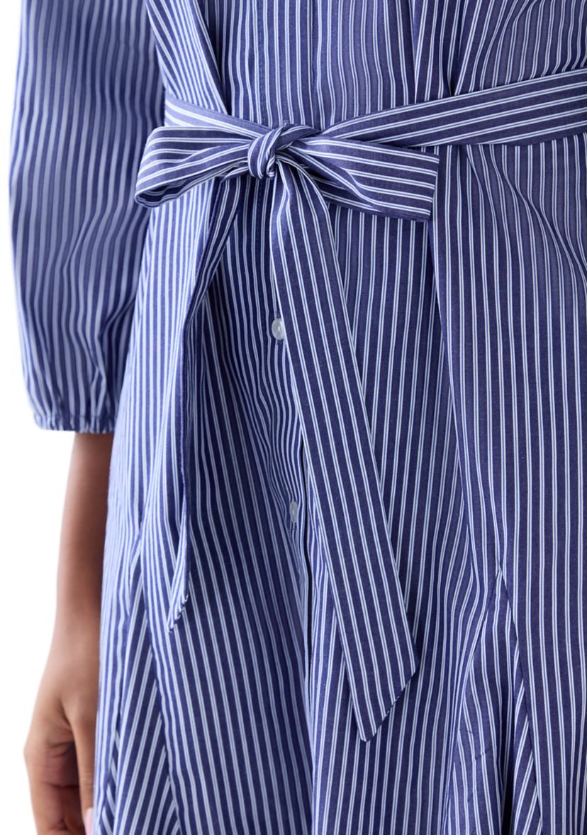 Womens Long Sleeve Tie Waist Dress with Godets