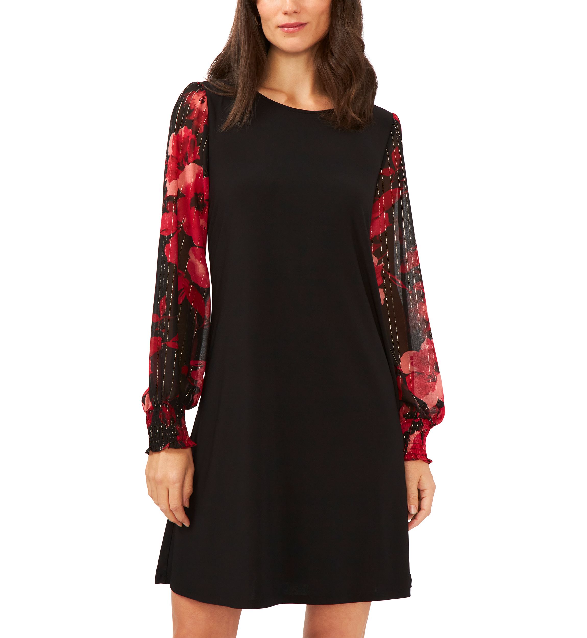 Womens Long Sleeve Printed A-Line Dress 