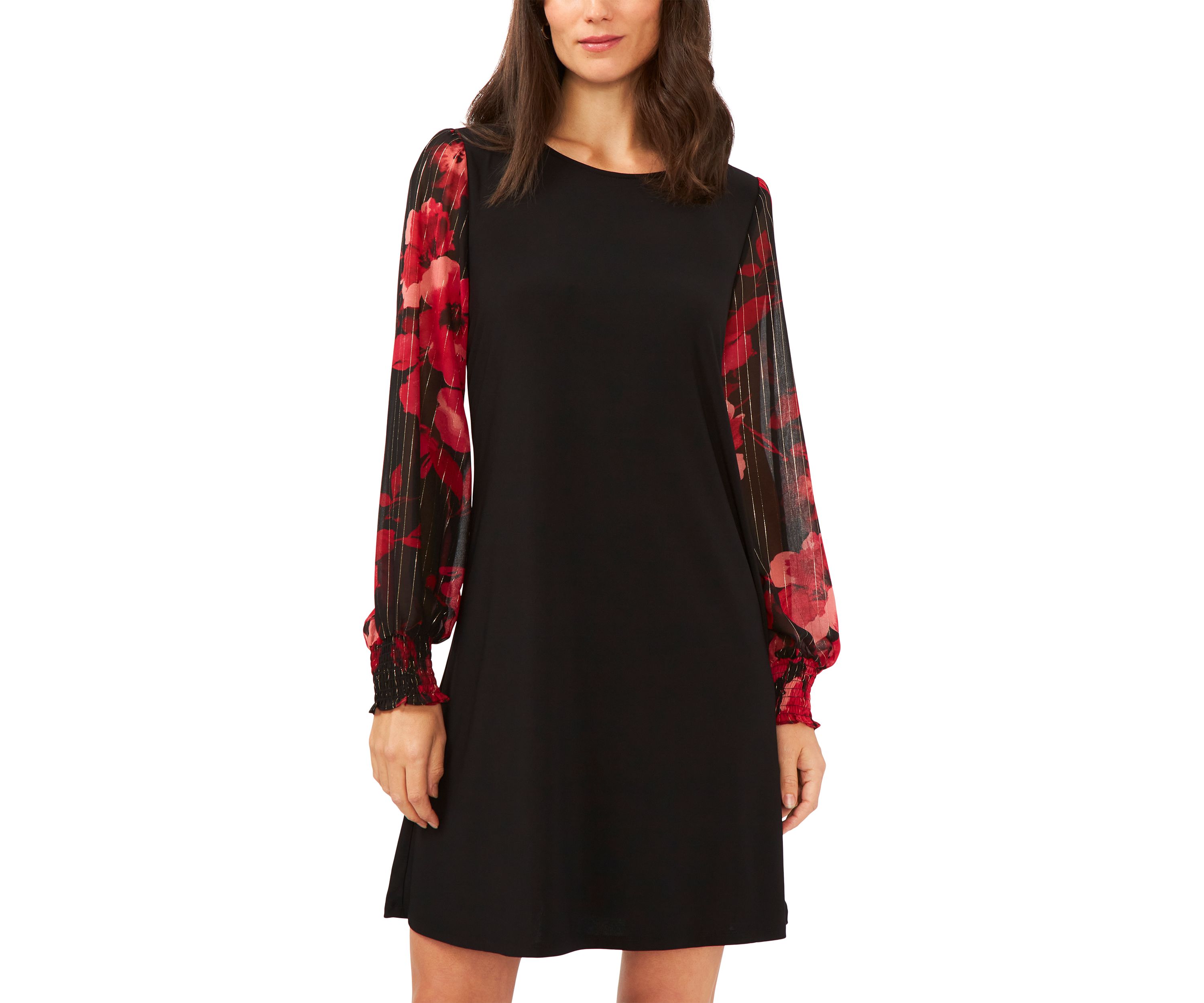 Womens Long Sleeve Printed A-Line Dress 