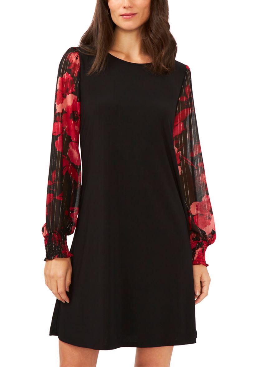 Womens Long Sleeve Printed A-Line Dress 