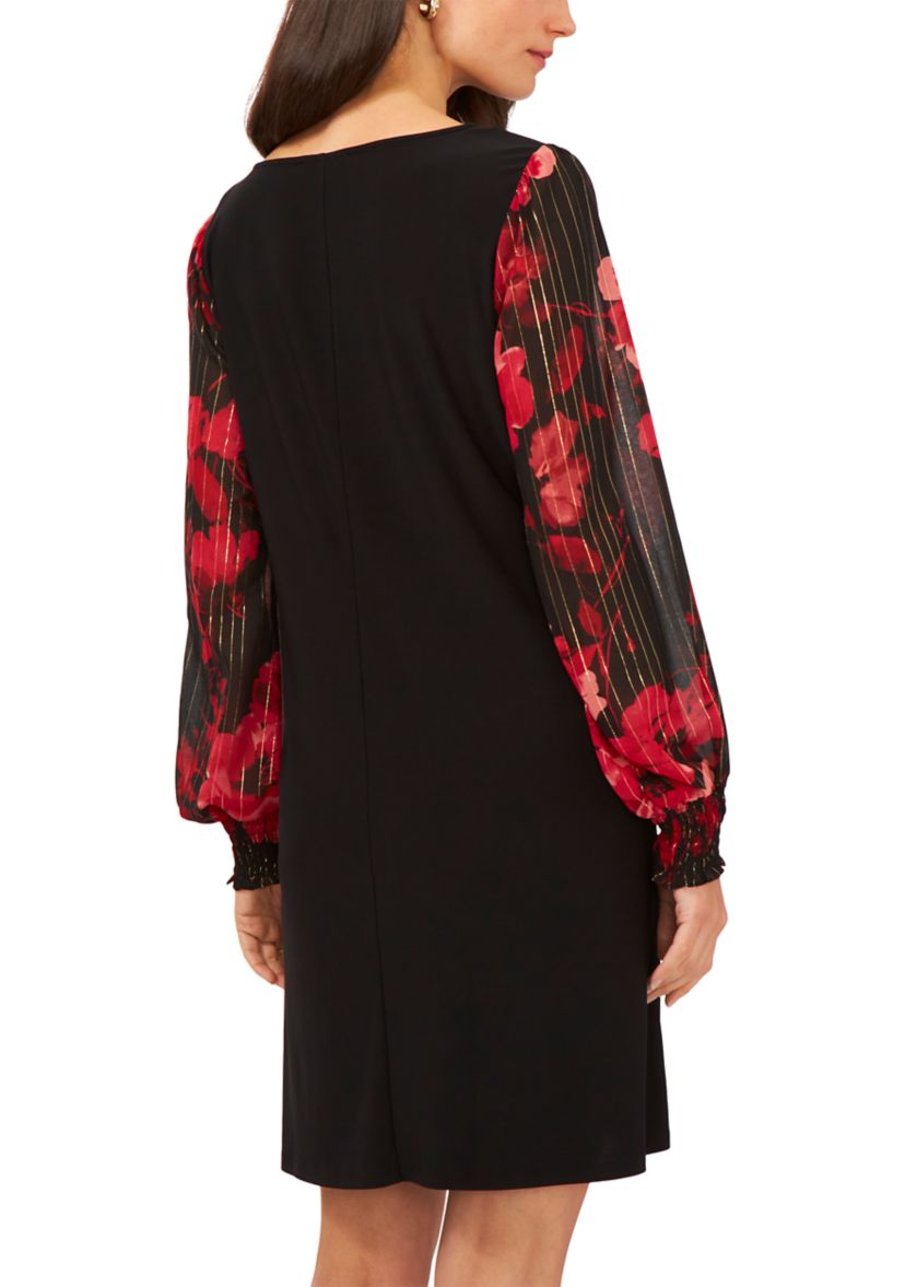 Womens Long Sleeve Printed A-Line Dress 