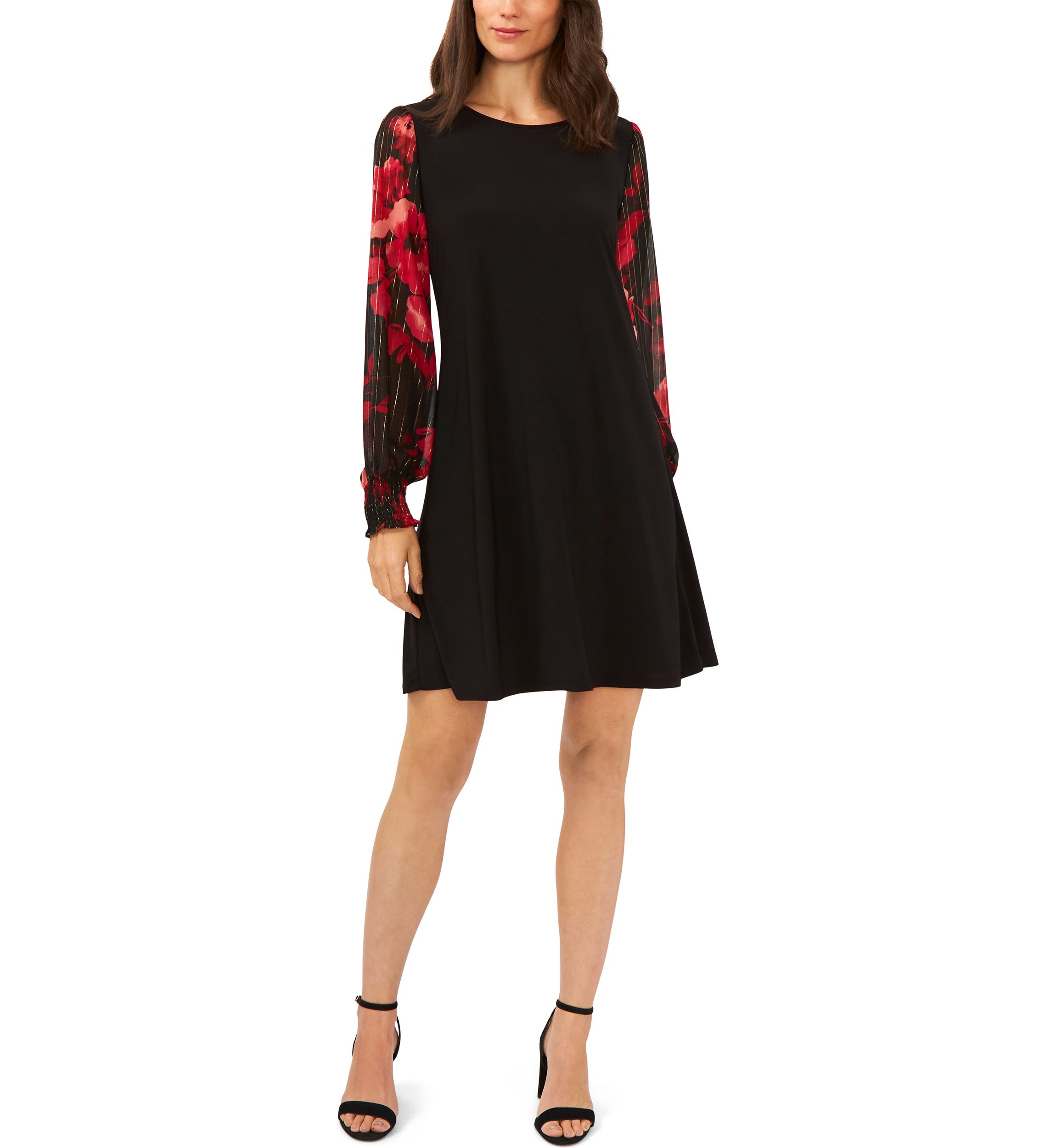 Womens Long Sleeve Printed A-Line Dress 