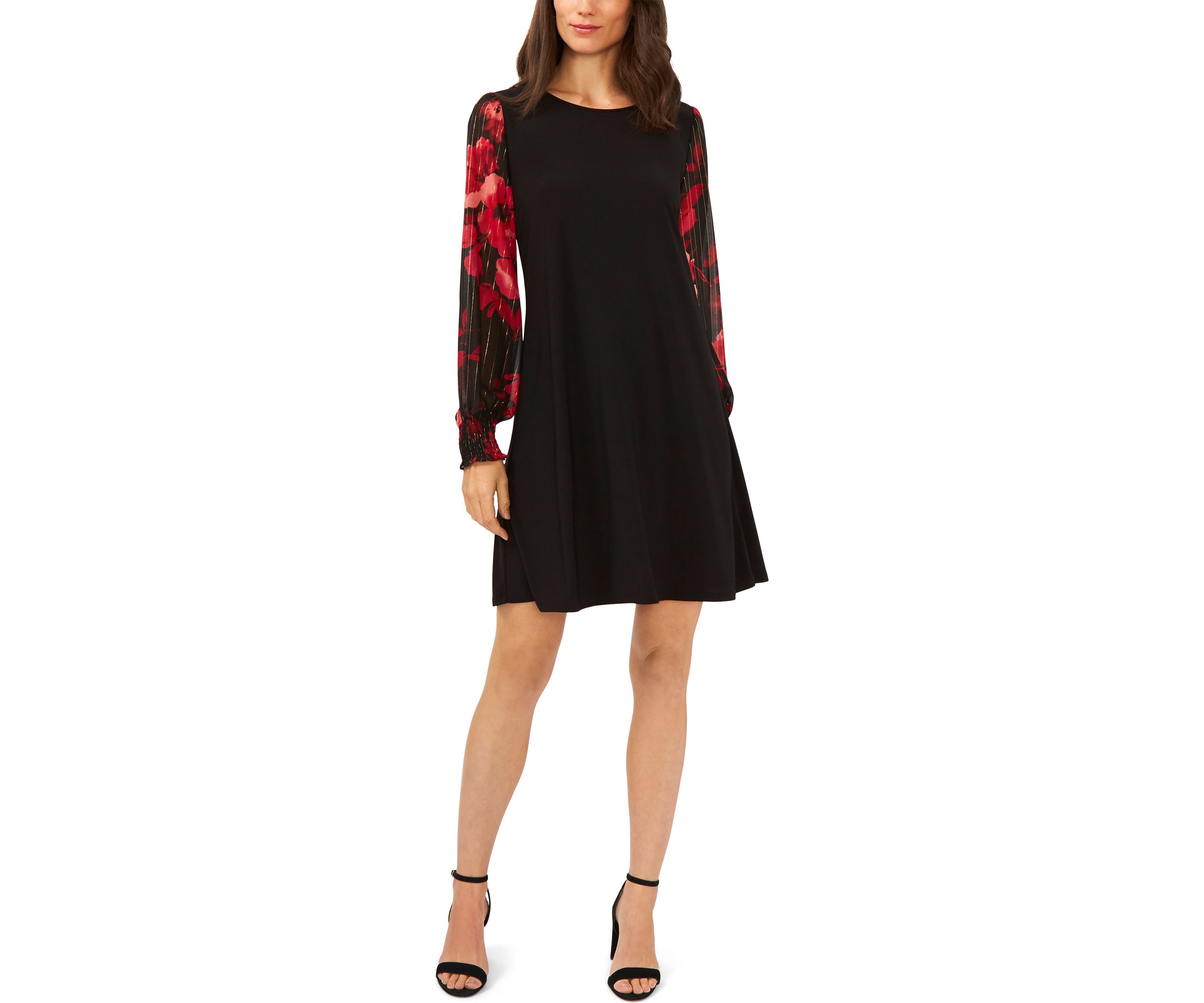 Womens Long Sleeve Printed A-Line Dress 