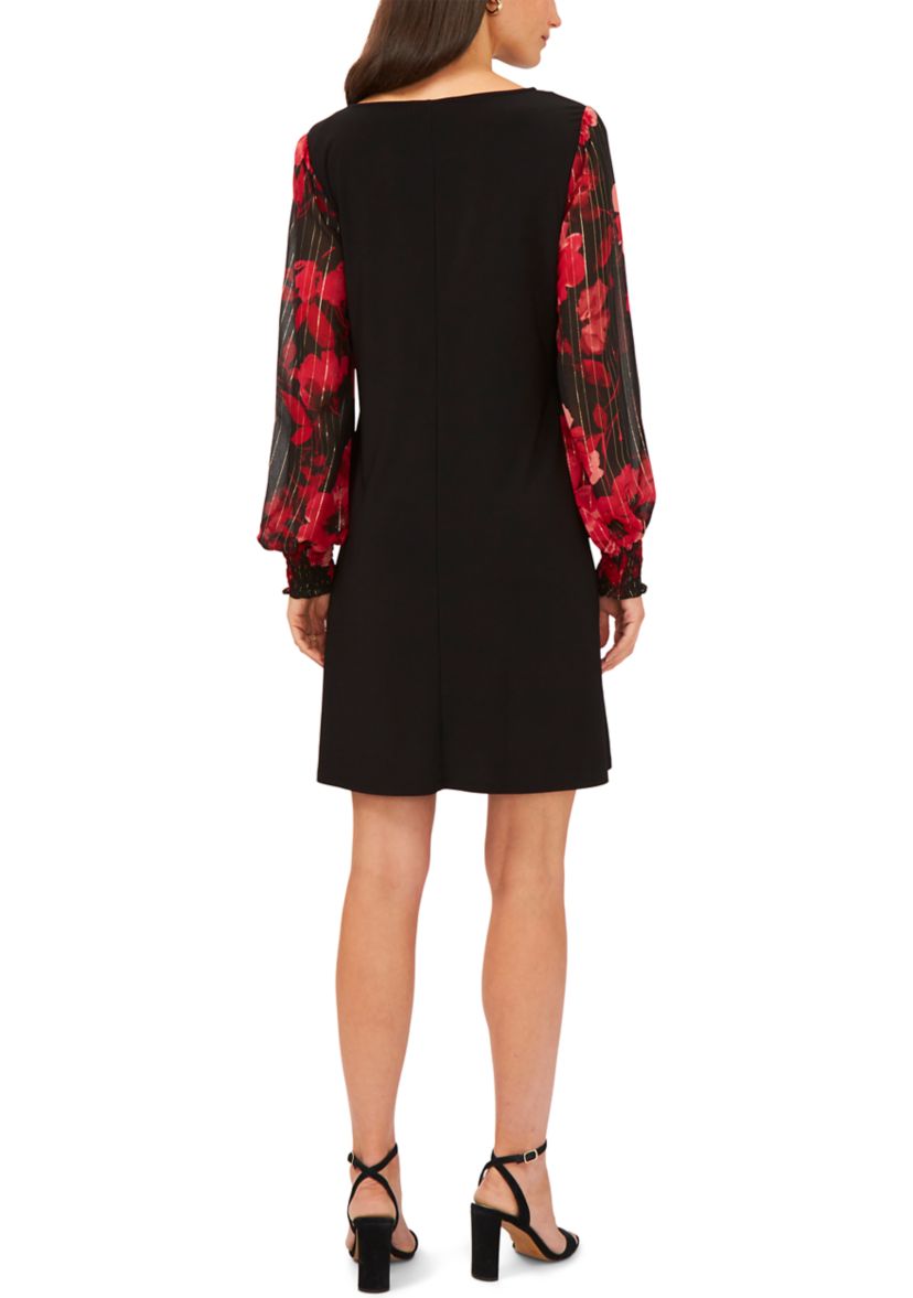 Womens Long Sleeve Printed A-Line Dress 