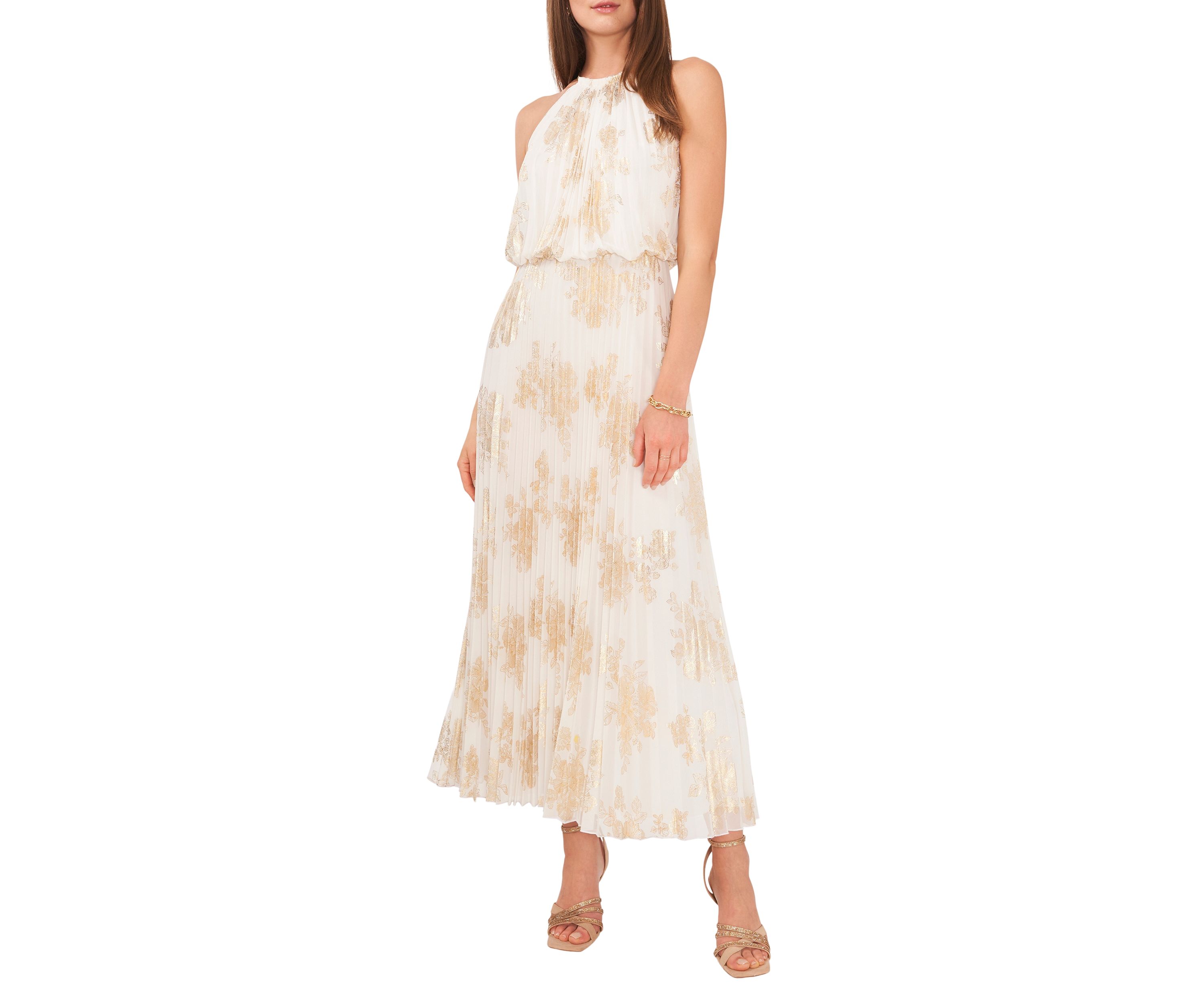 Womens Chiffon Pleated Gown 