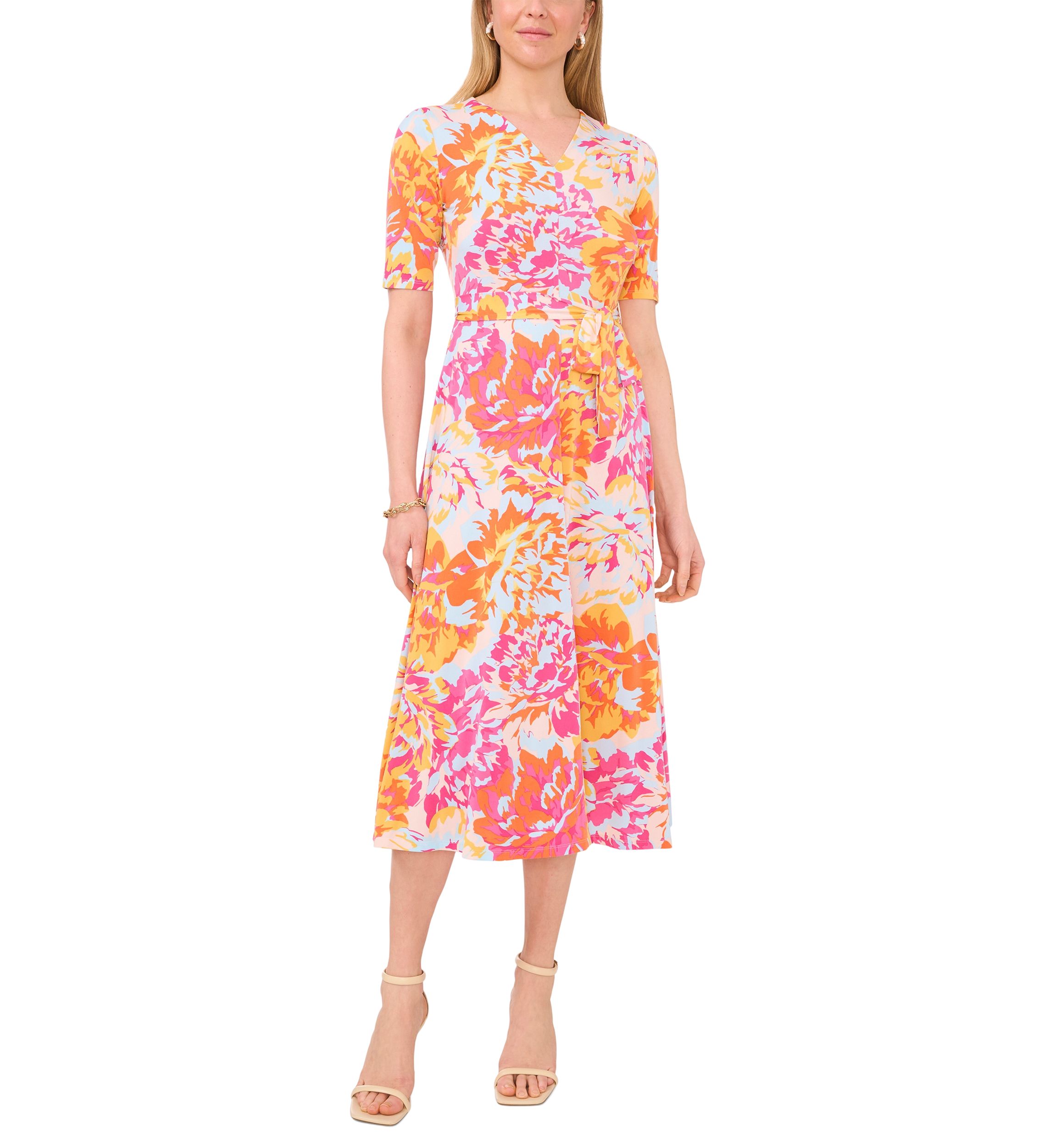 Womens Printed Tie Waist Dress