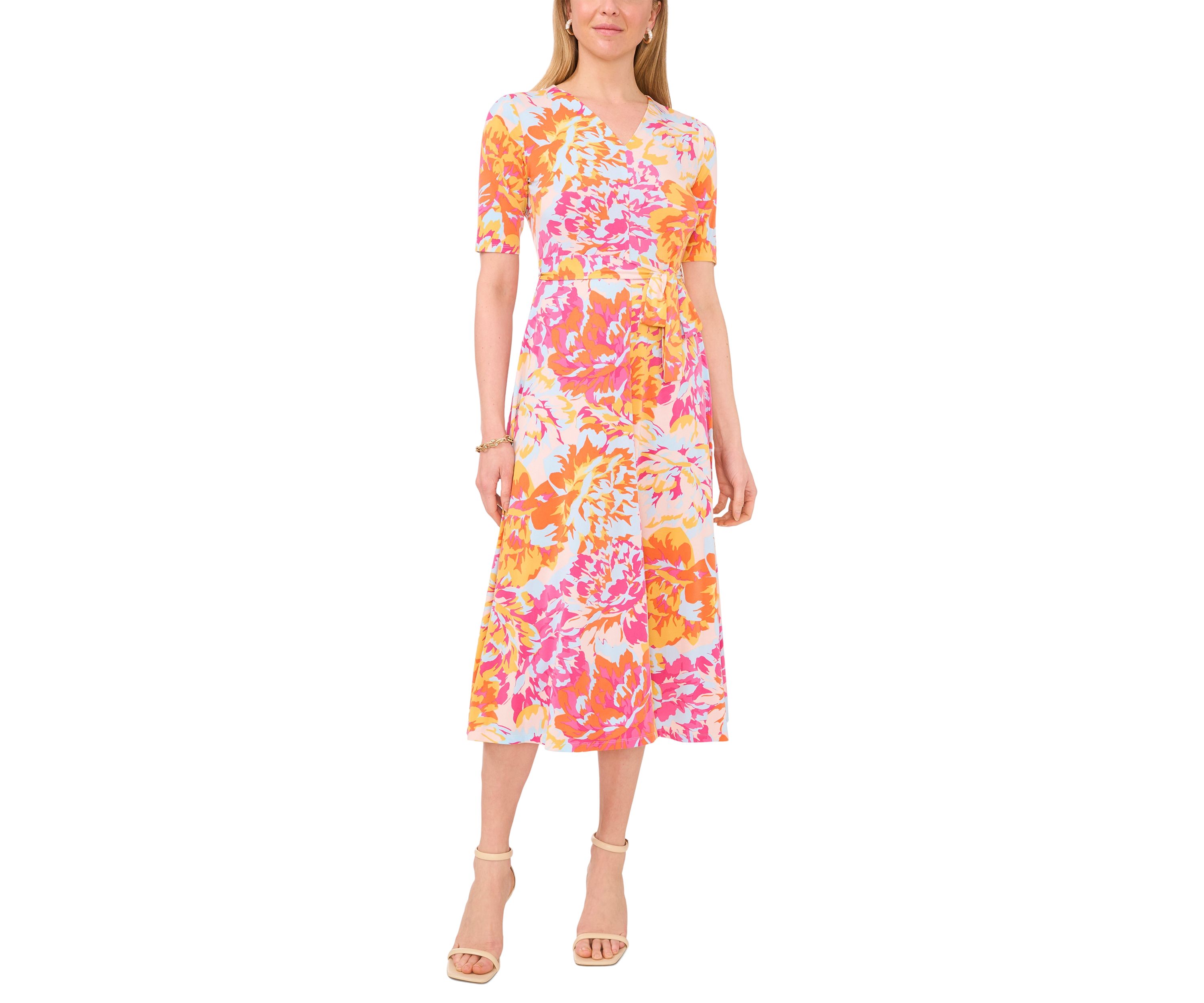 Womens Printed Tie Waist Dress
