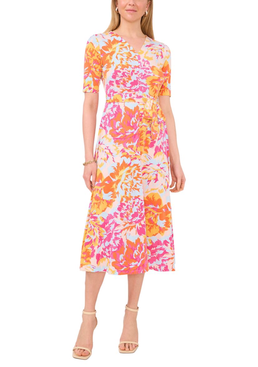 Womens Printed Tie Waist Dress