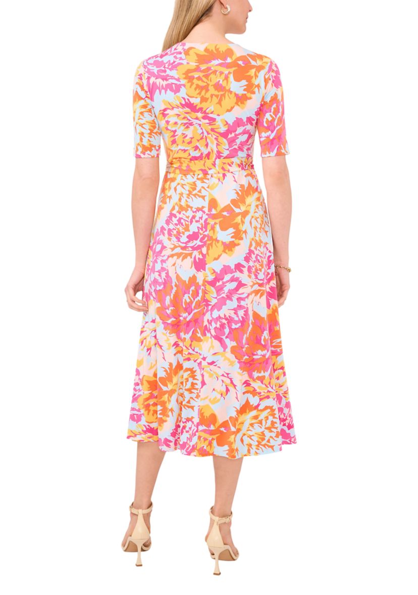 Womens Printed Tie Waist Dress