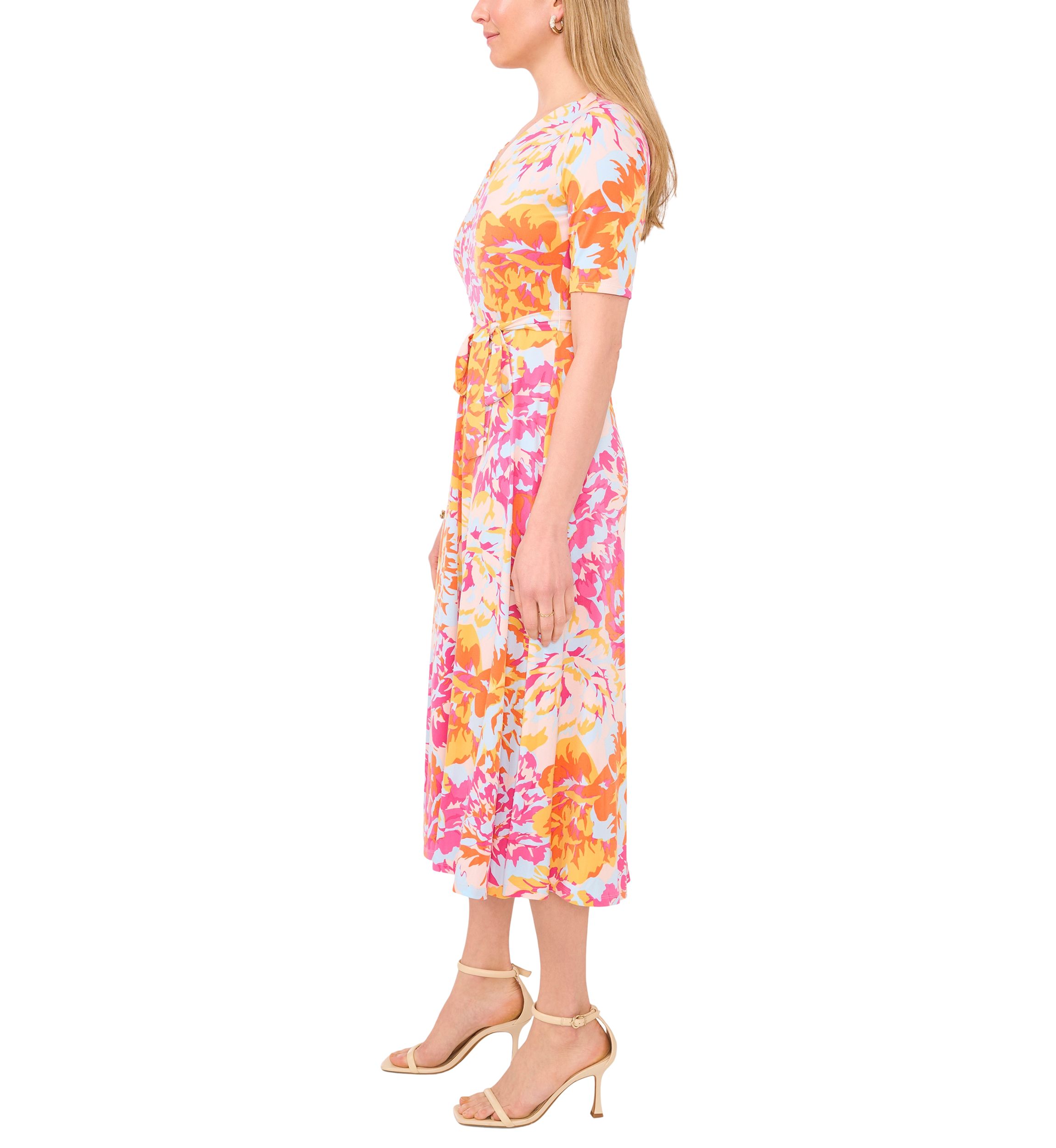 Womens Printed Tie Waist Dress