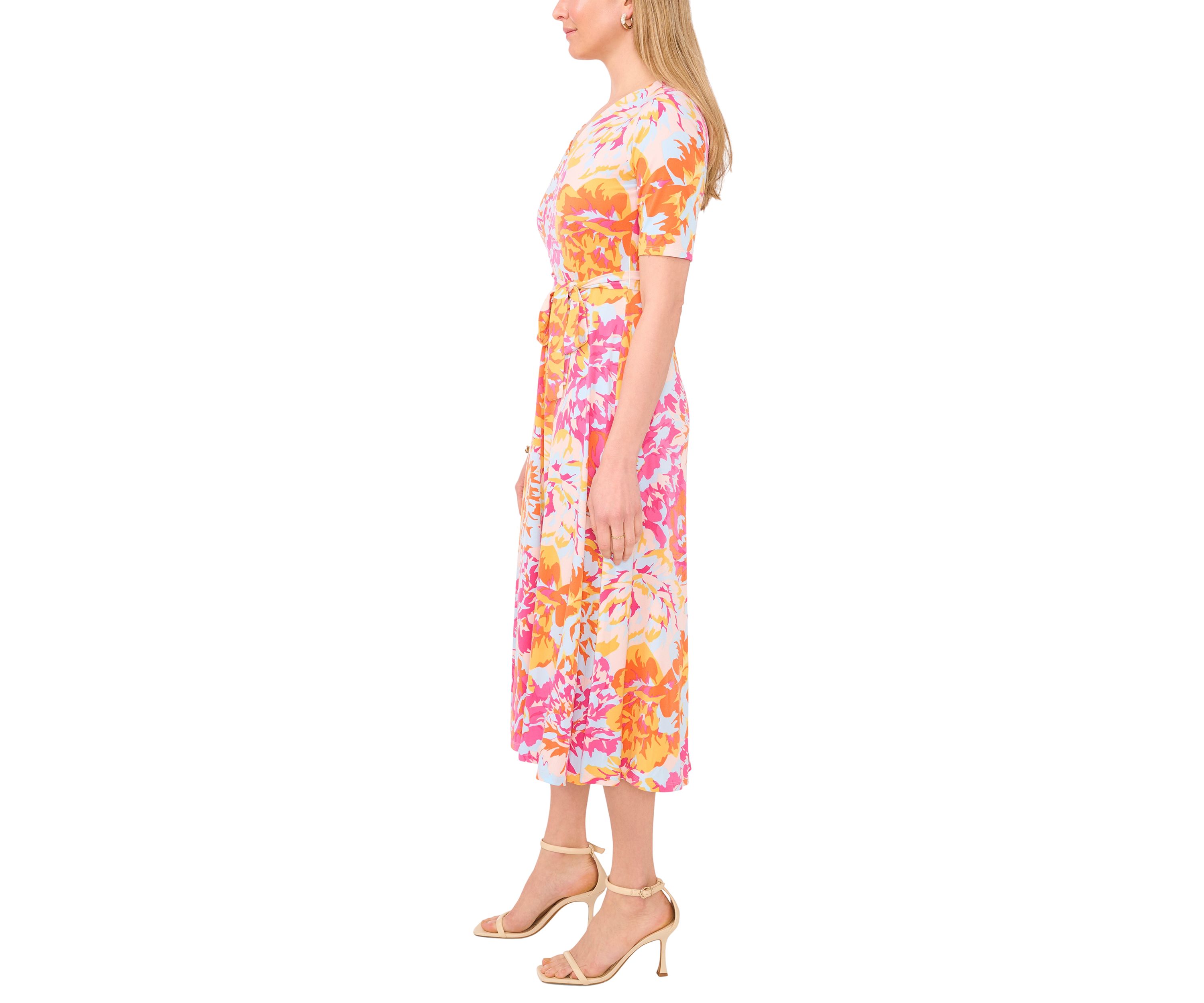 Womens Printed Tie Waist Dress