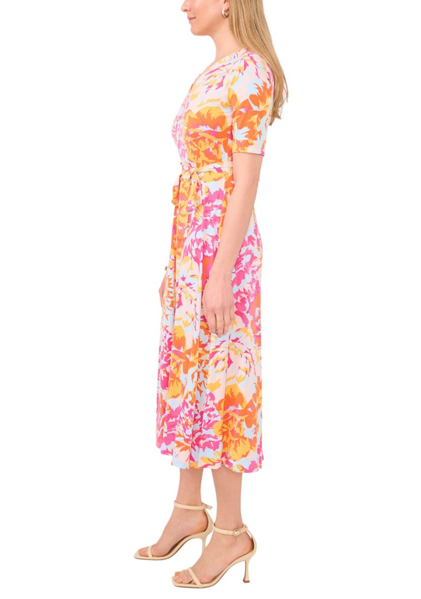 Womens Printed Tie Waist Dress