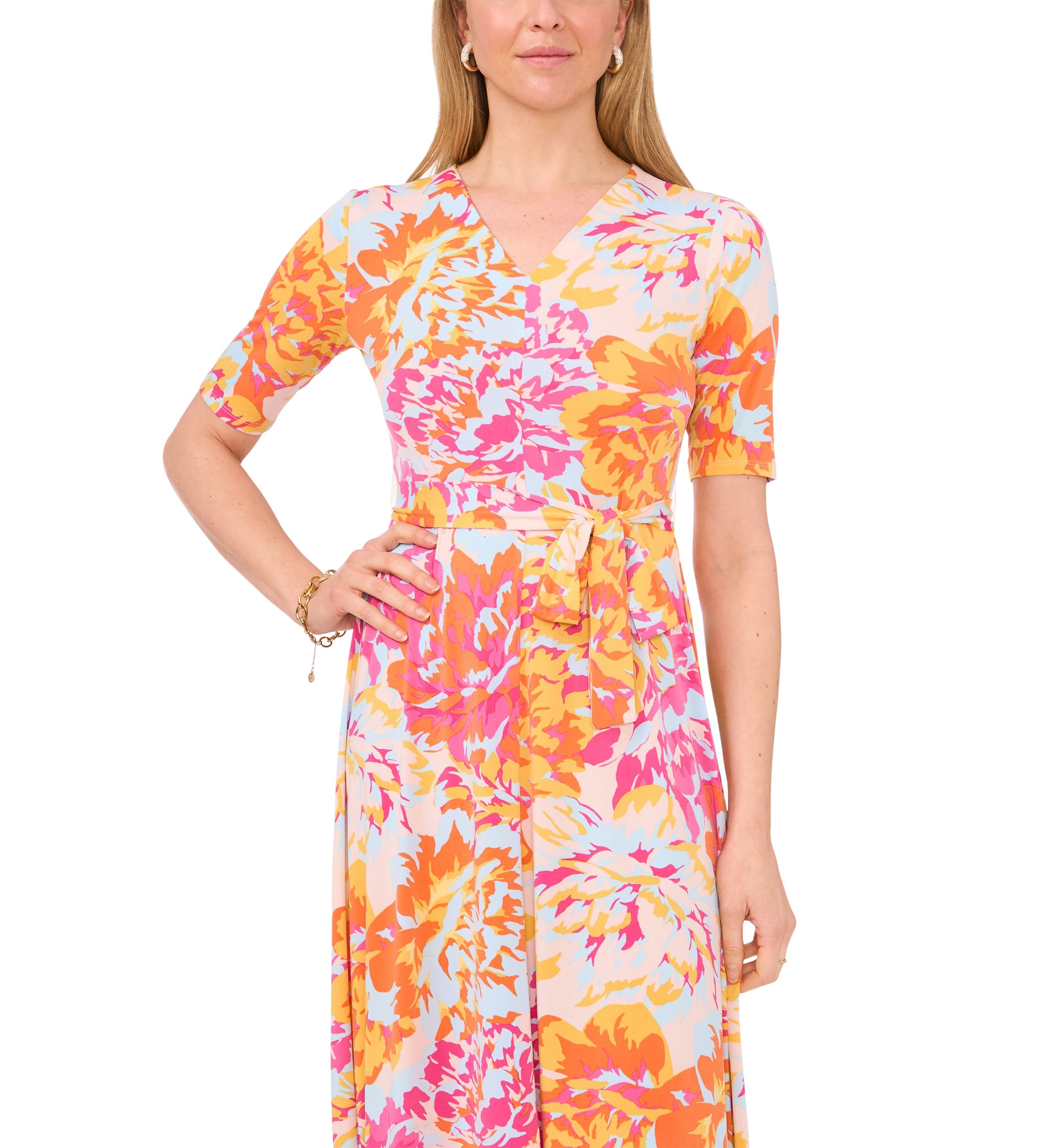 Womens Printed Tie Waist Dress