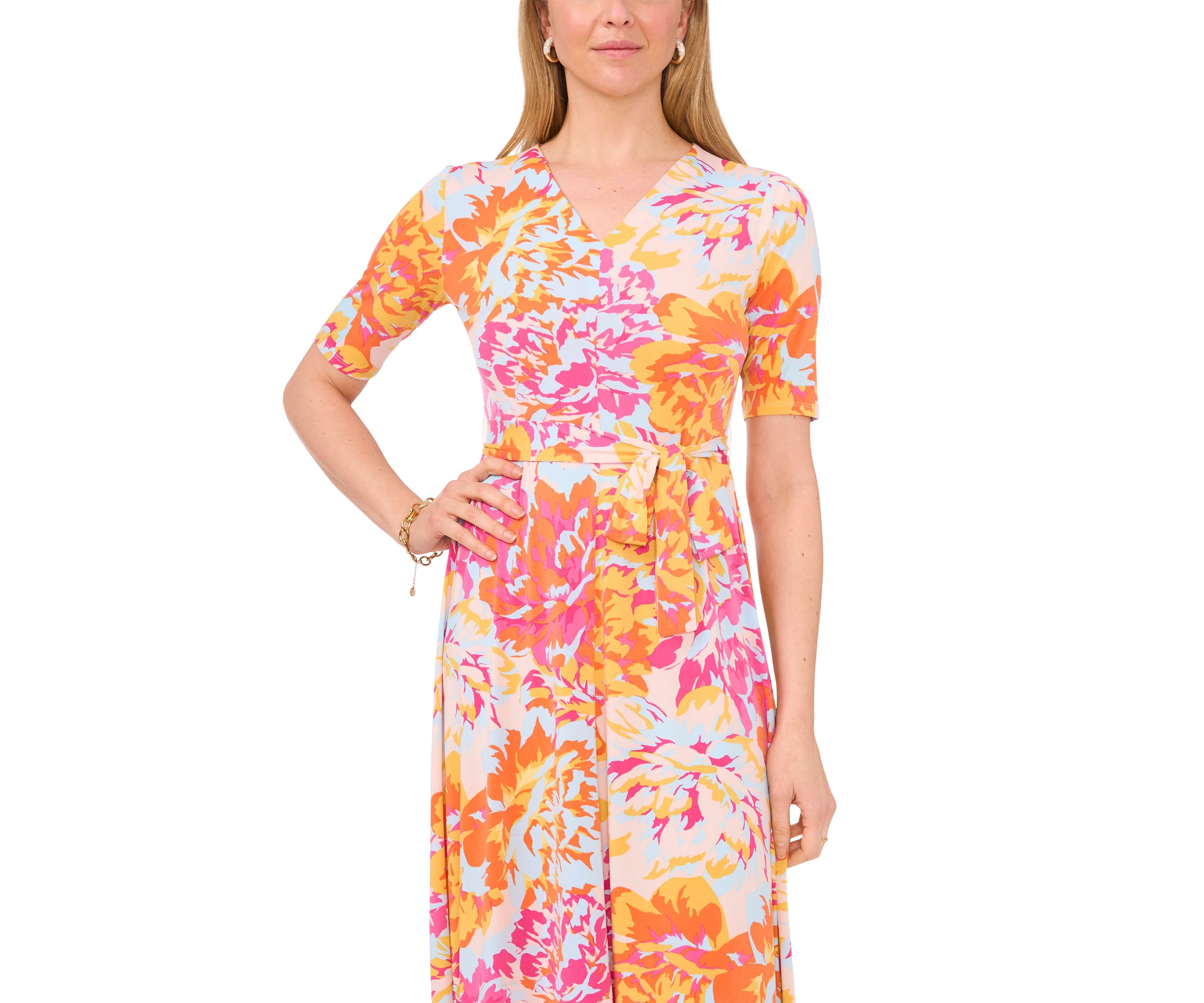 Womens Printed Tie Waist Dress