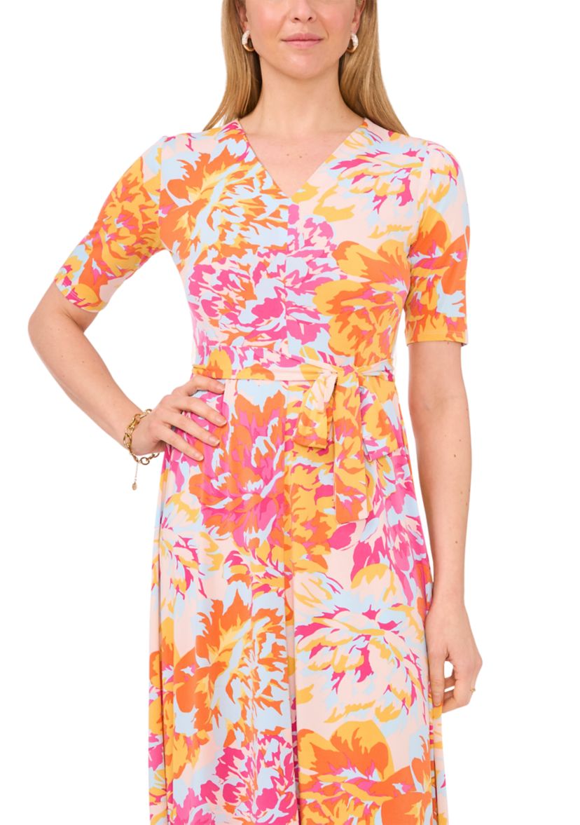 Womens Printed Tie Waist Dress