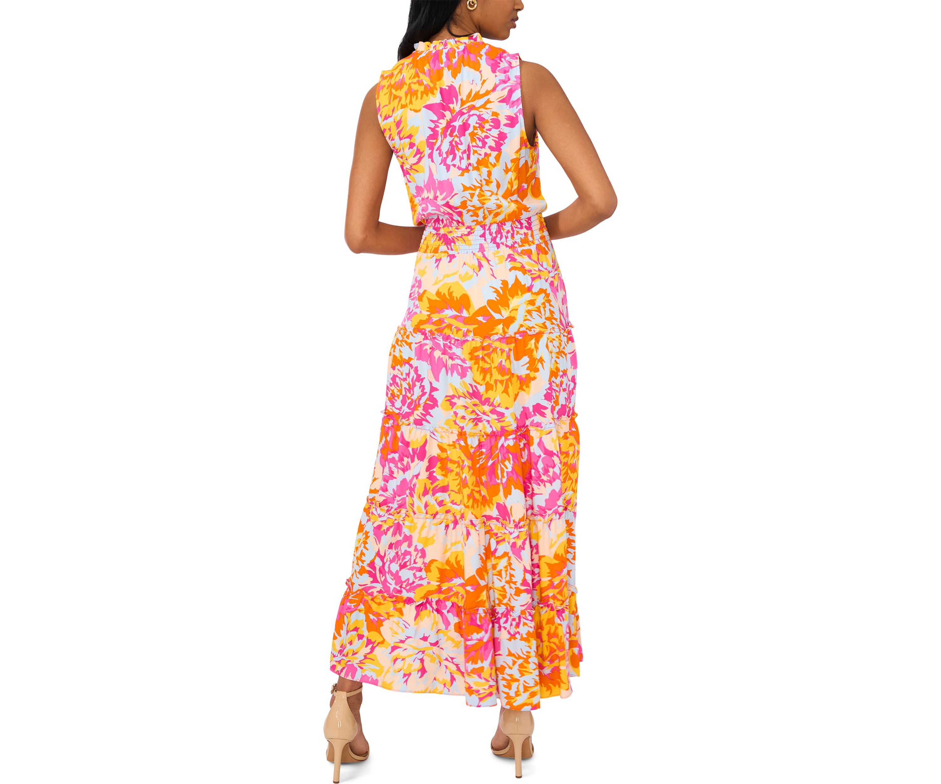 Womens Sleeveless Printed Fit and Flare Maxi Dress