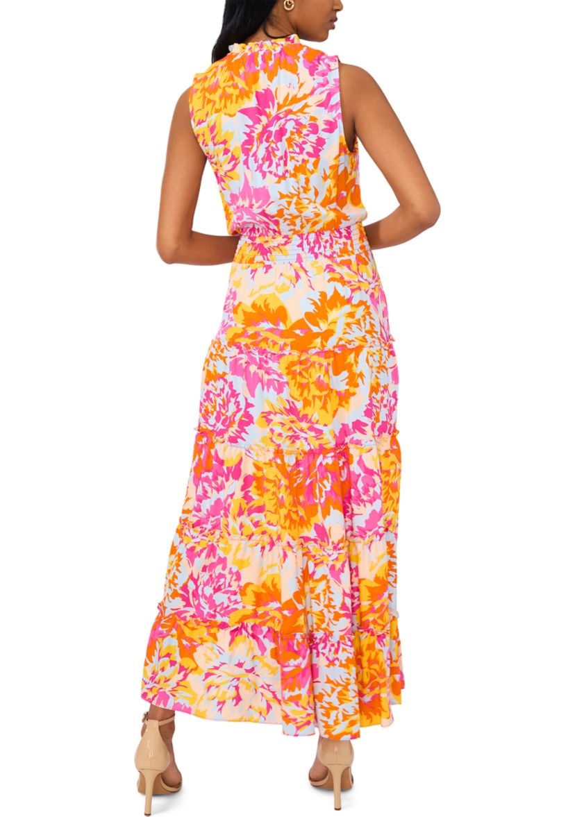 Womens Sleeveless Printed Fit and Flare Maxi Dress