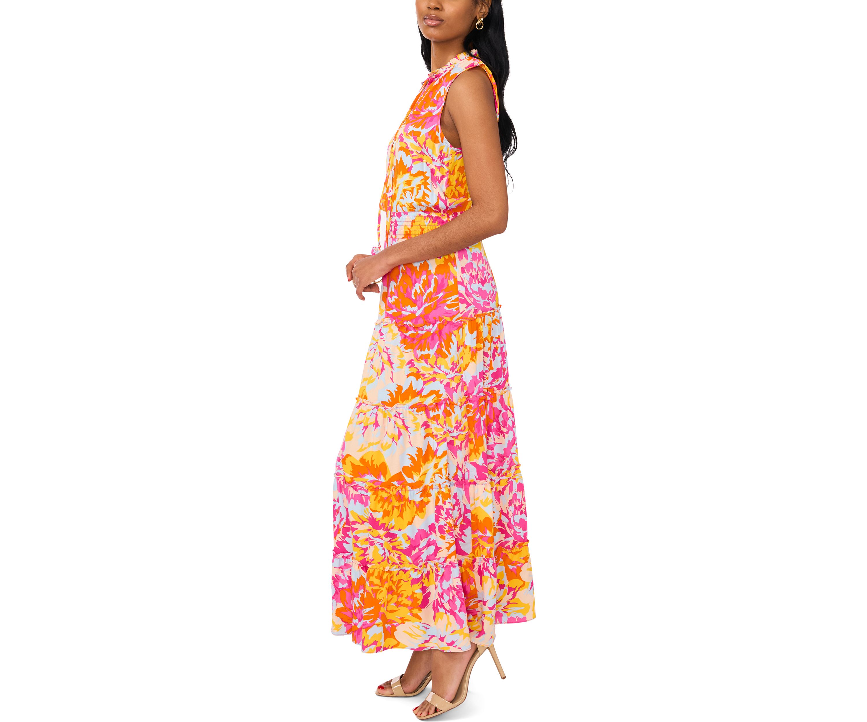Womens Sleeveless Printed Fit and Flare Maxi Dress