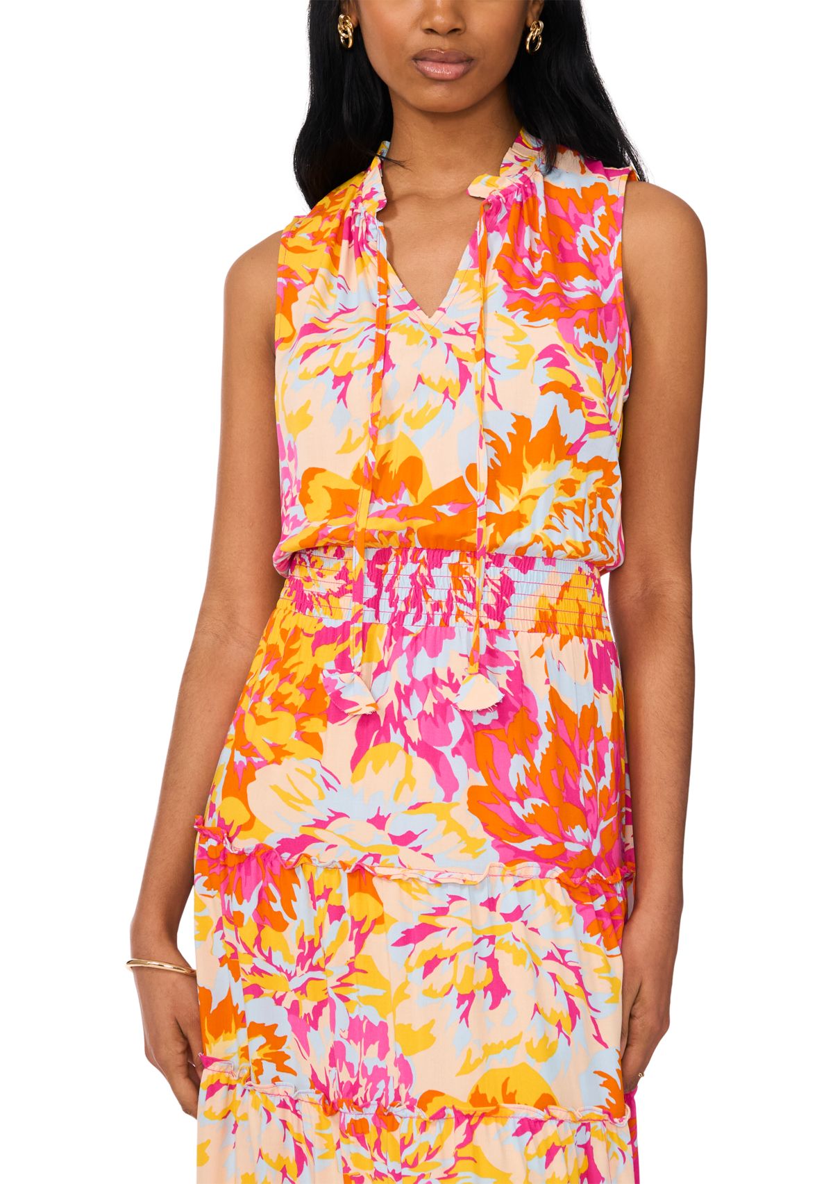 Womens Sleeveless Printed Fit and Flare Maxi Dress