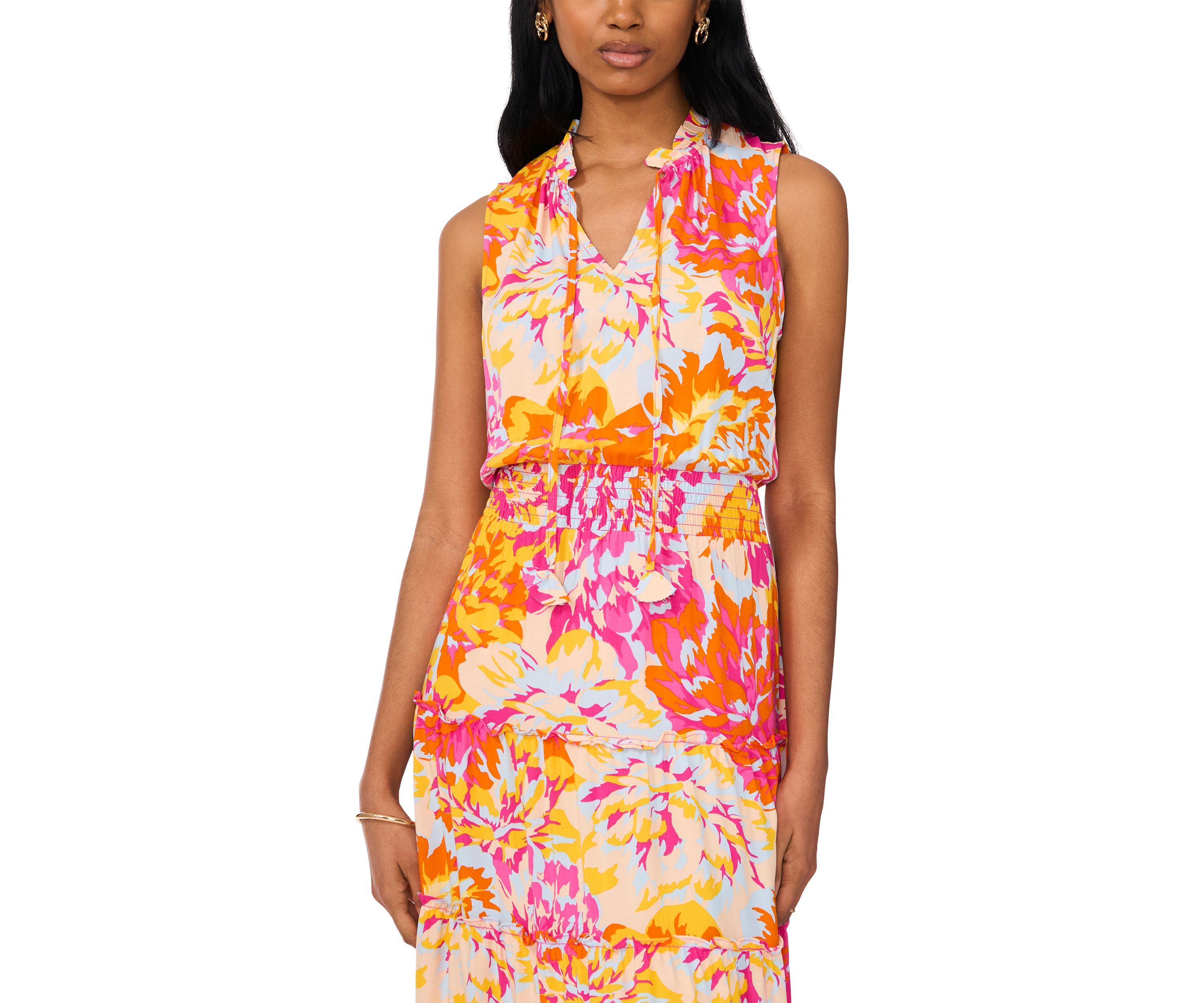 Womens Sleeveless Printed Fit and Flare Maxi Dress