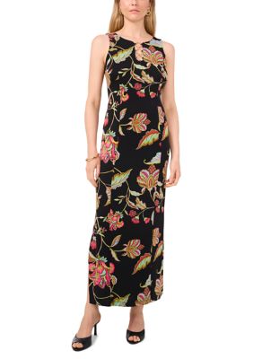 MSK Women's 3 Ring Detail Floral Printed Sleeveless Maxi Dress