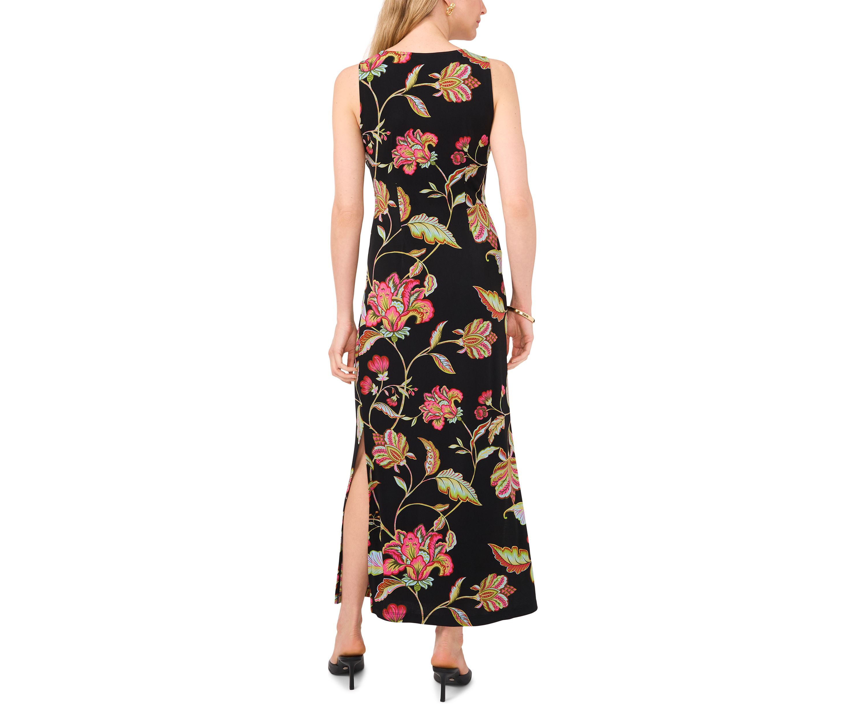 Womens 3 Ring Detail Floral Printed Sleeveless Maxi Dress