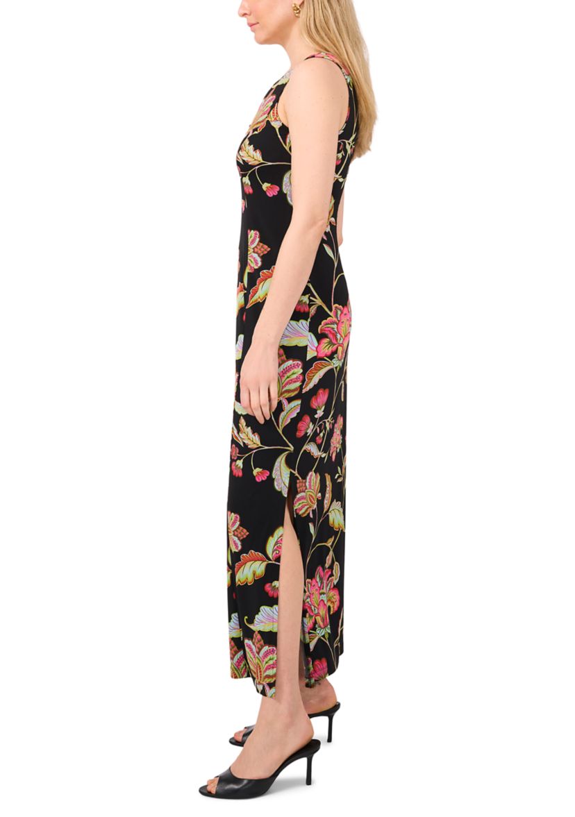 Womens 3 Ring Detail Floral Printed Sleeveless Maxi Dress