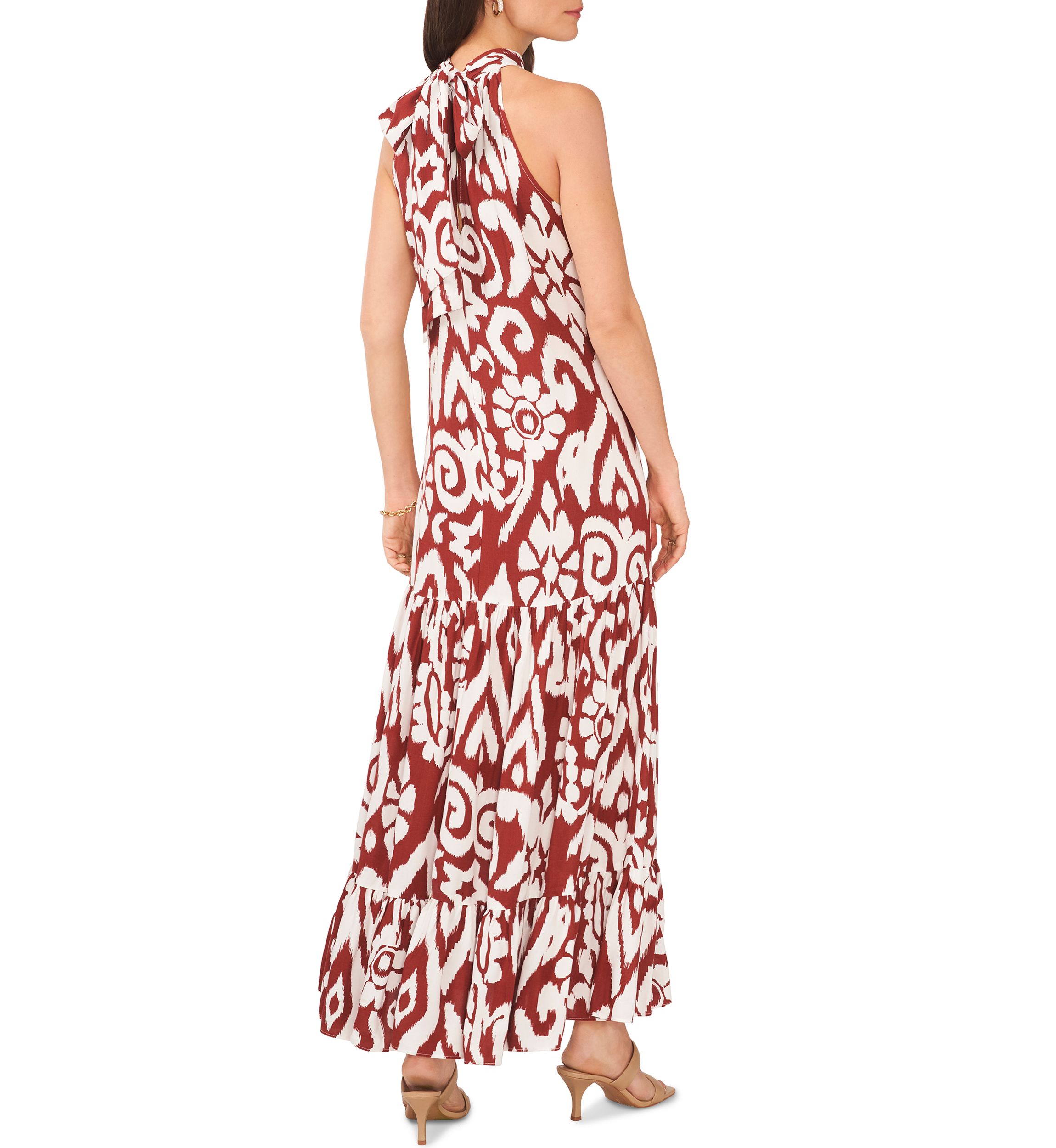 Womens Sleeveless Mock Neck Printed Maxi Dress