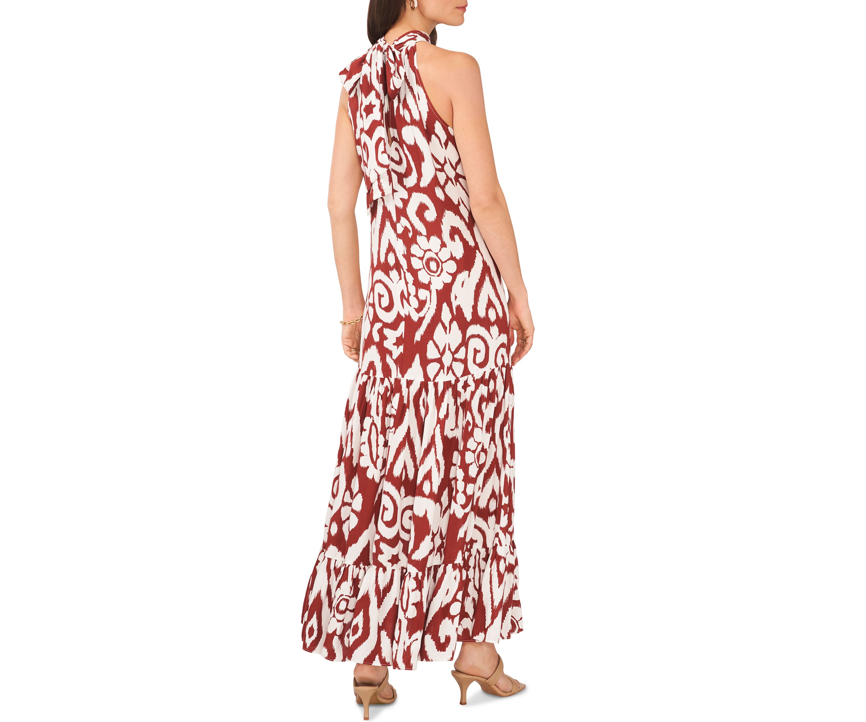 Womens Sleeveless Mock Neck Printed Maxi Dress