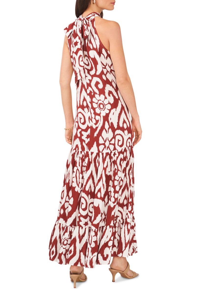 Womens Sleeveless Mock Neck Printed Maxi Dress