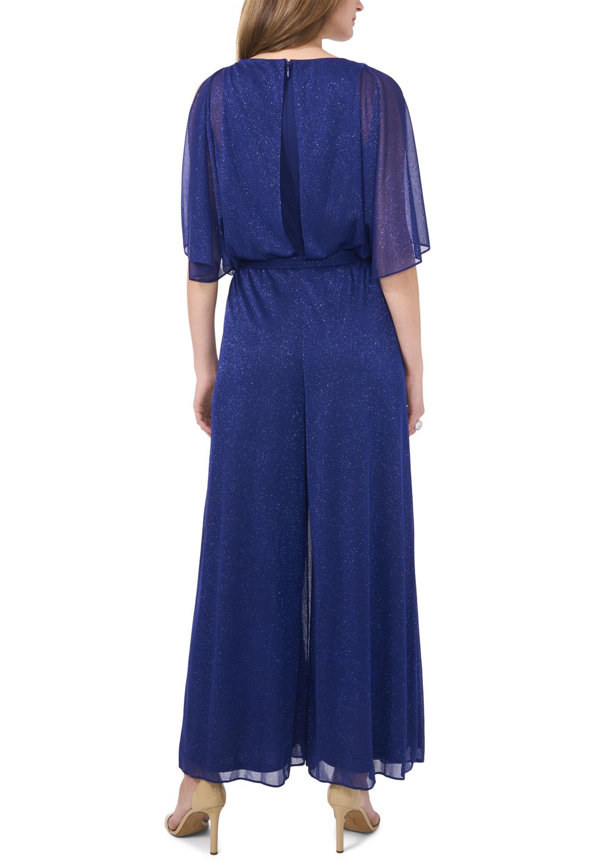 Womens Chiffon Cold Shoulder Glitter Jumpsuit