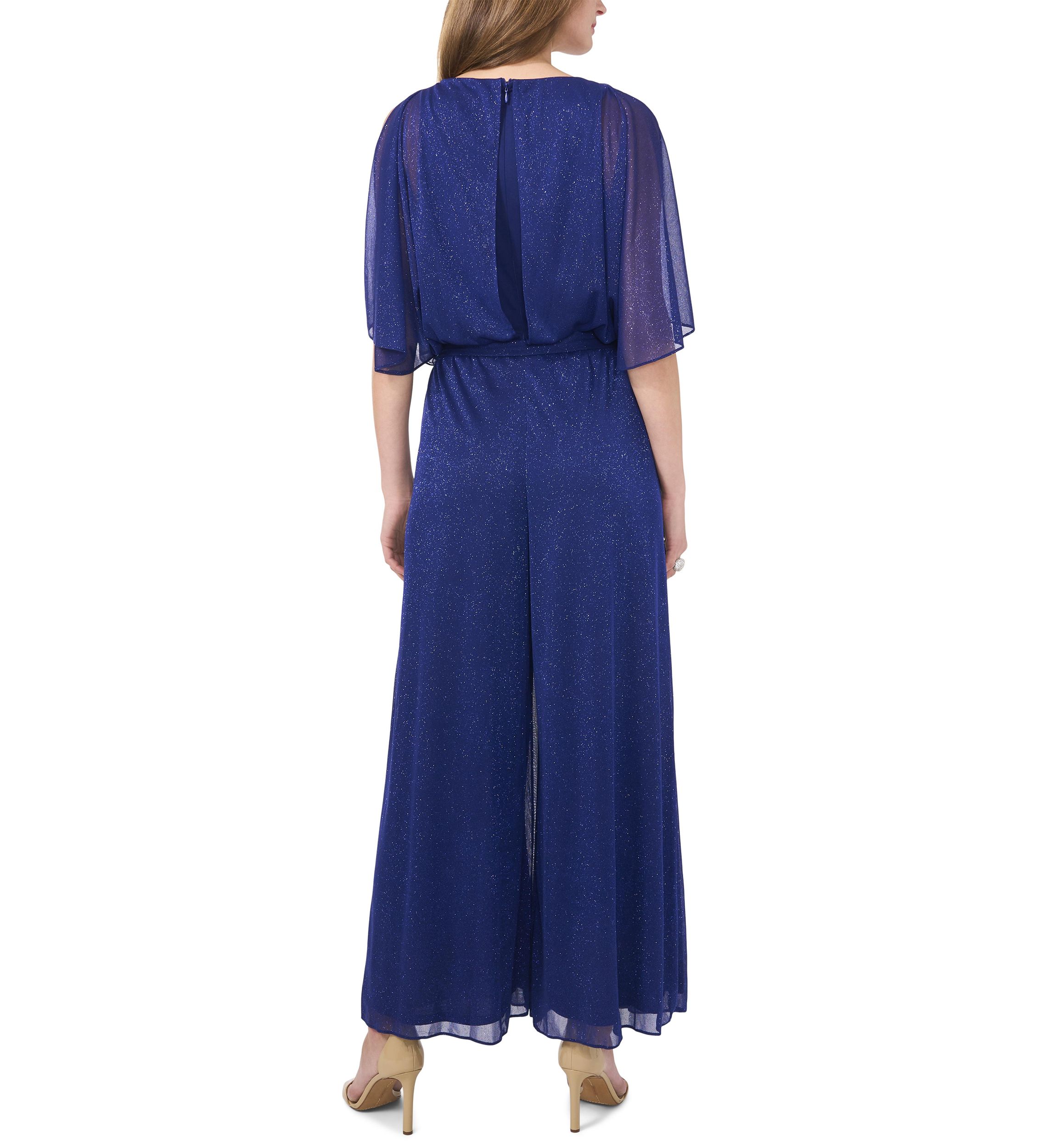 Womens Chiffon Cold Shoulder Glitter Jumpsuit