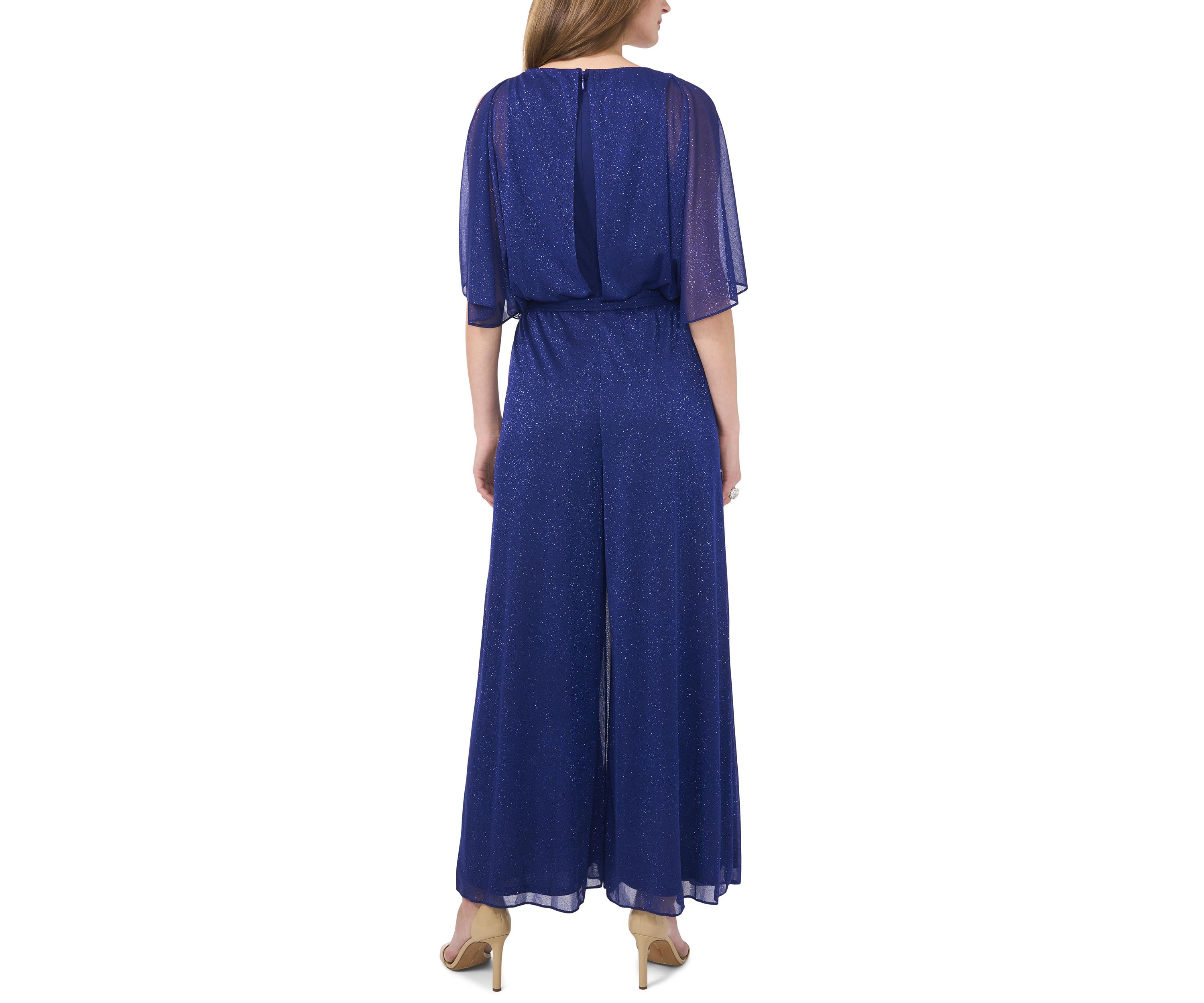 Womens Chiffon Cold Shoulder Glitter Jumpsuit