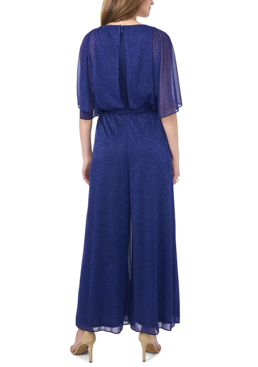 Womens Chiffon Cold Shoulder Glitter Jumpsuit