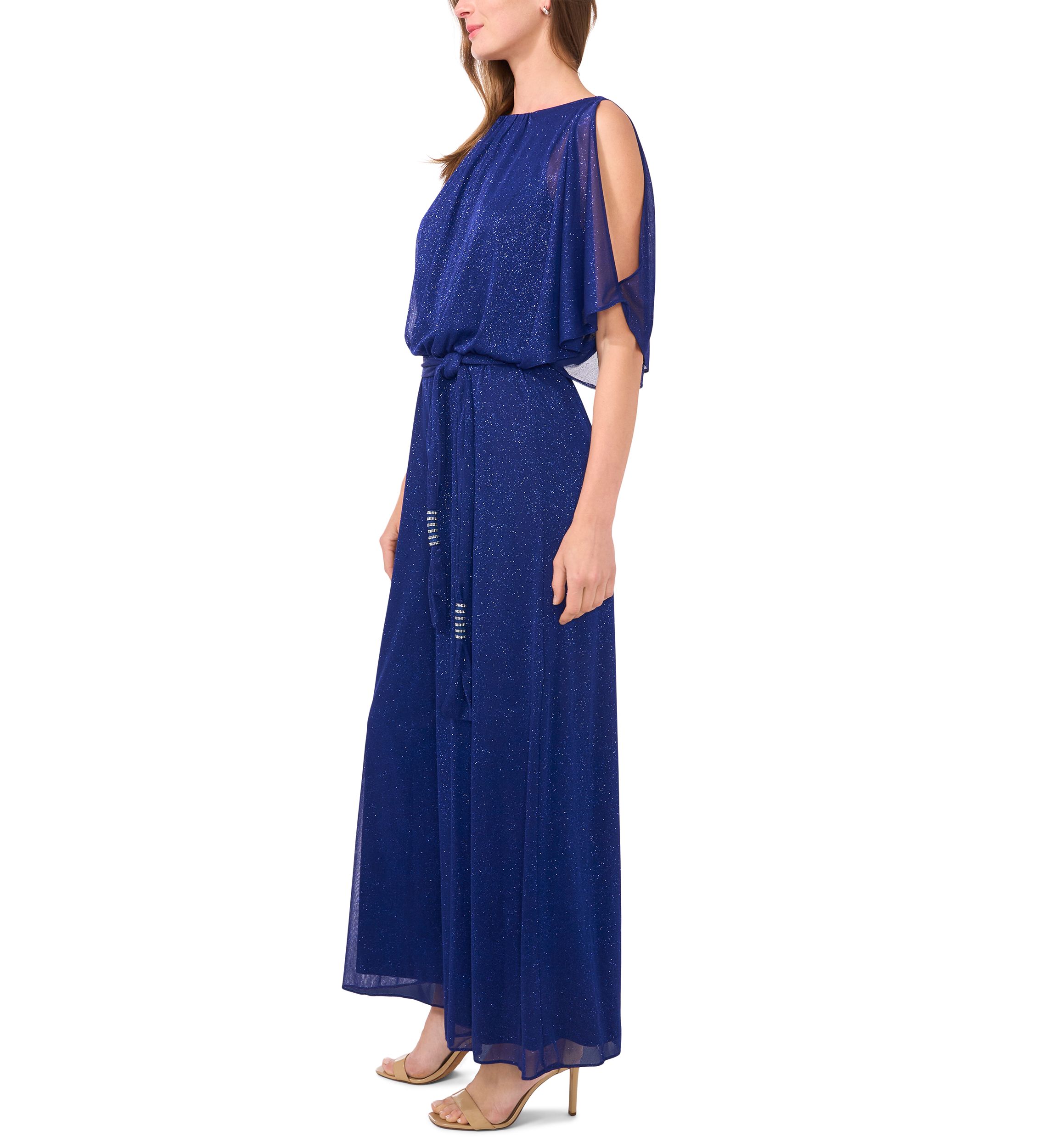 Womens Chiffon Cold Shoulder Glitter Jumpsuit