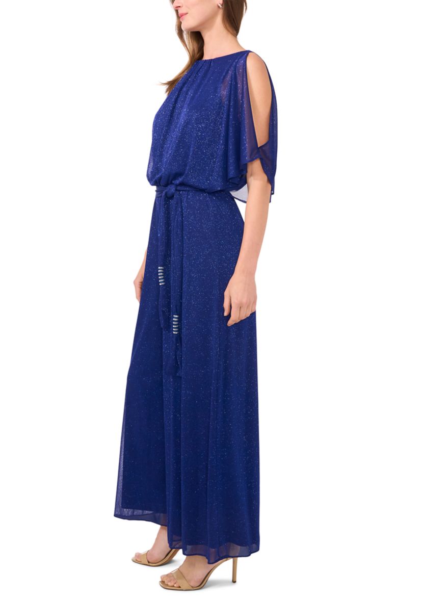 Womens Chiffon Cold Shoulder Glitter Jumpsuit