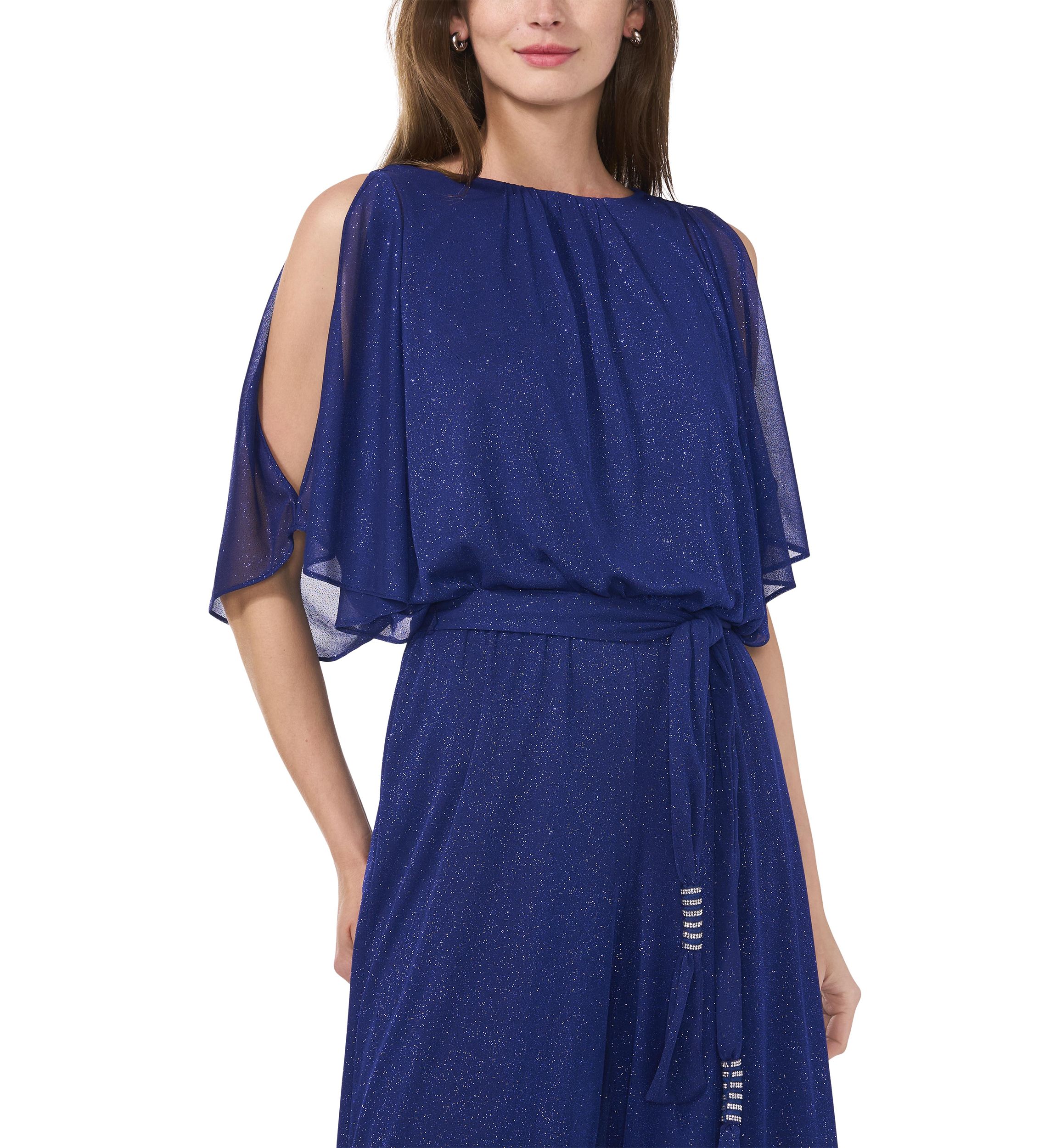 Womens Chiffon Cold Shoulder Glitter Jumpsuit