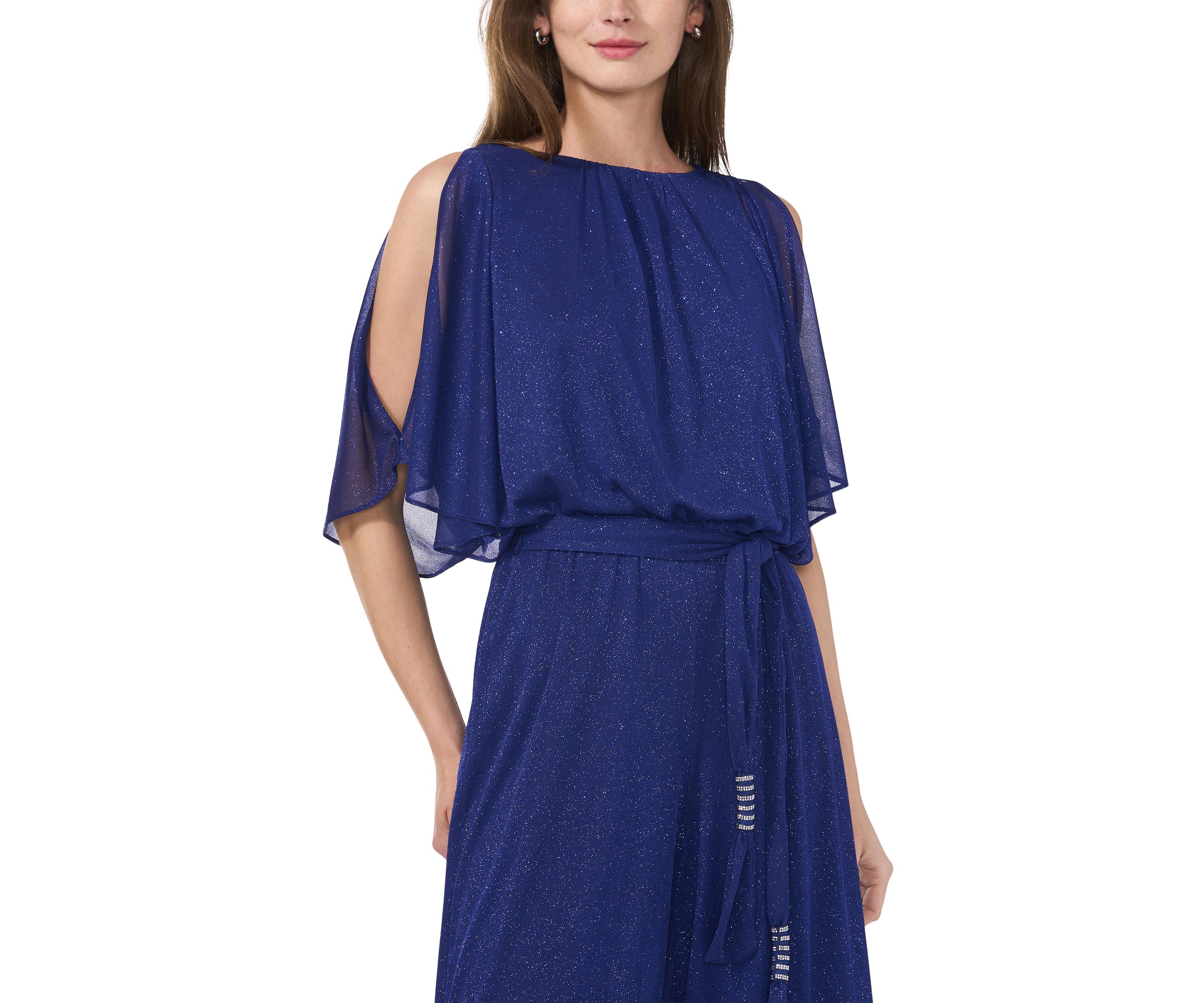 Womens Chiffon Cold Shoulder Glitter Jumpsuit