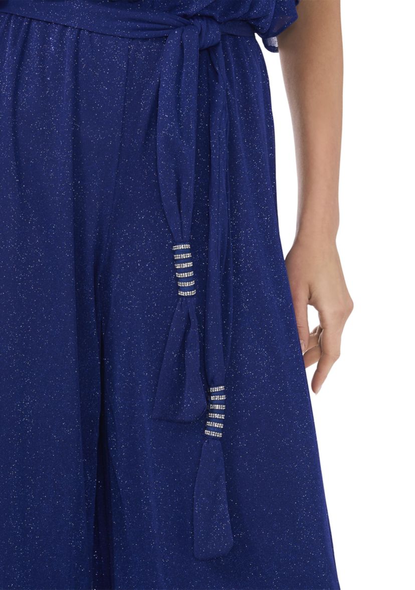 Womens Chiffon Cold Shoulder Glitter Jumpsuit