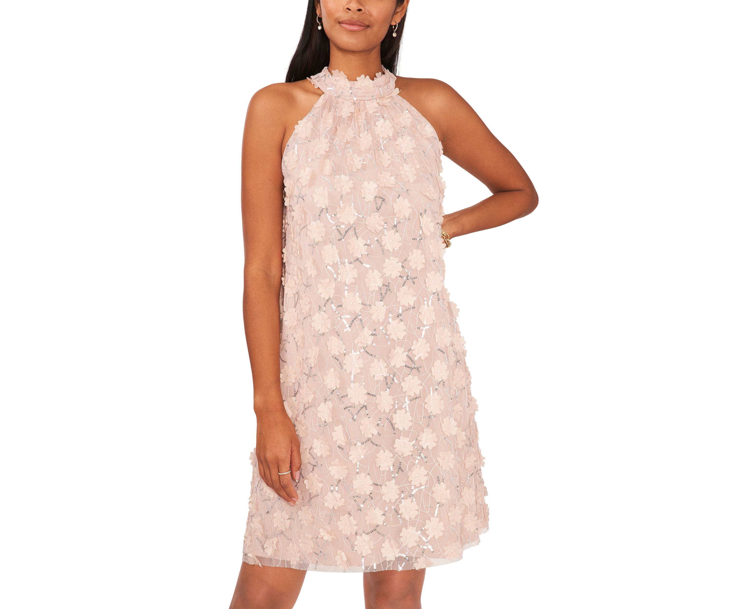 Womens Sleeveless Halter Neck Floral Print Mini Dress