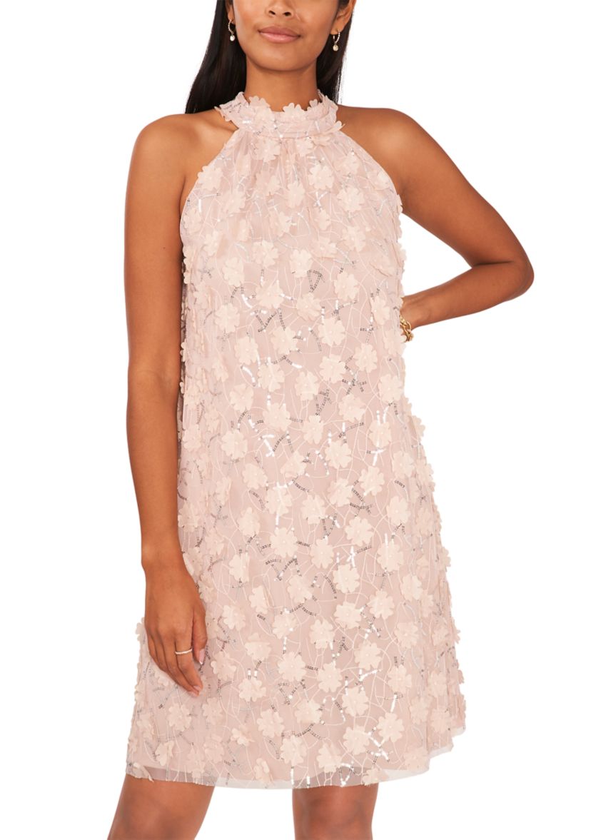 Womens Sleeveless Halter Neck Floral Print Mini Dress