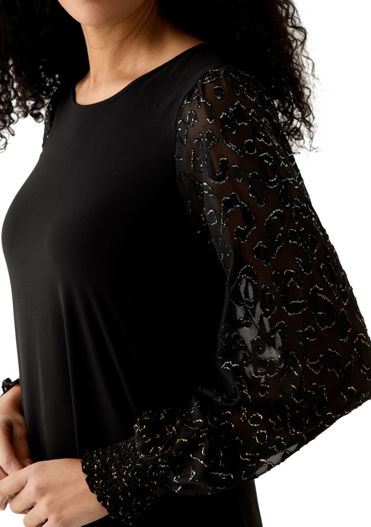 Womens Long Sleeve Crew Neck A-Line Dress