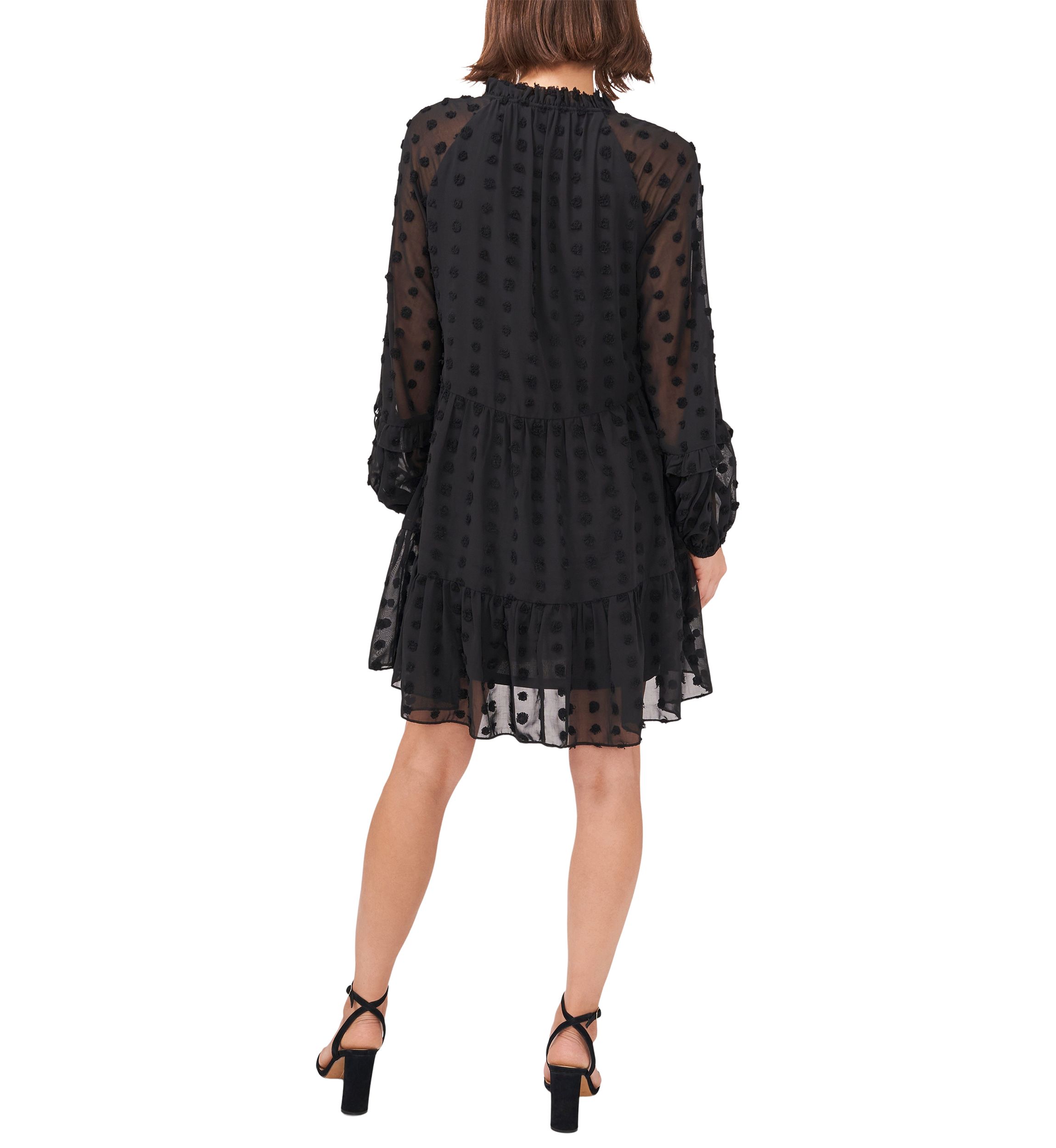 Womens Long Balloon Sleeve Clip Dot Babydoll Dress