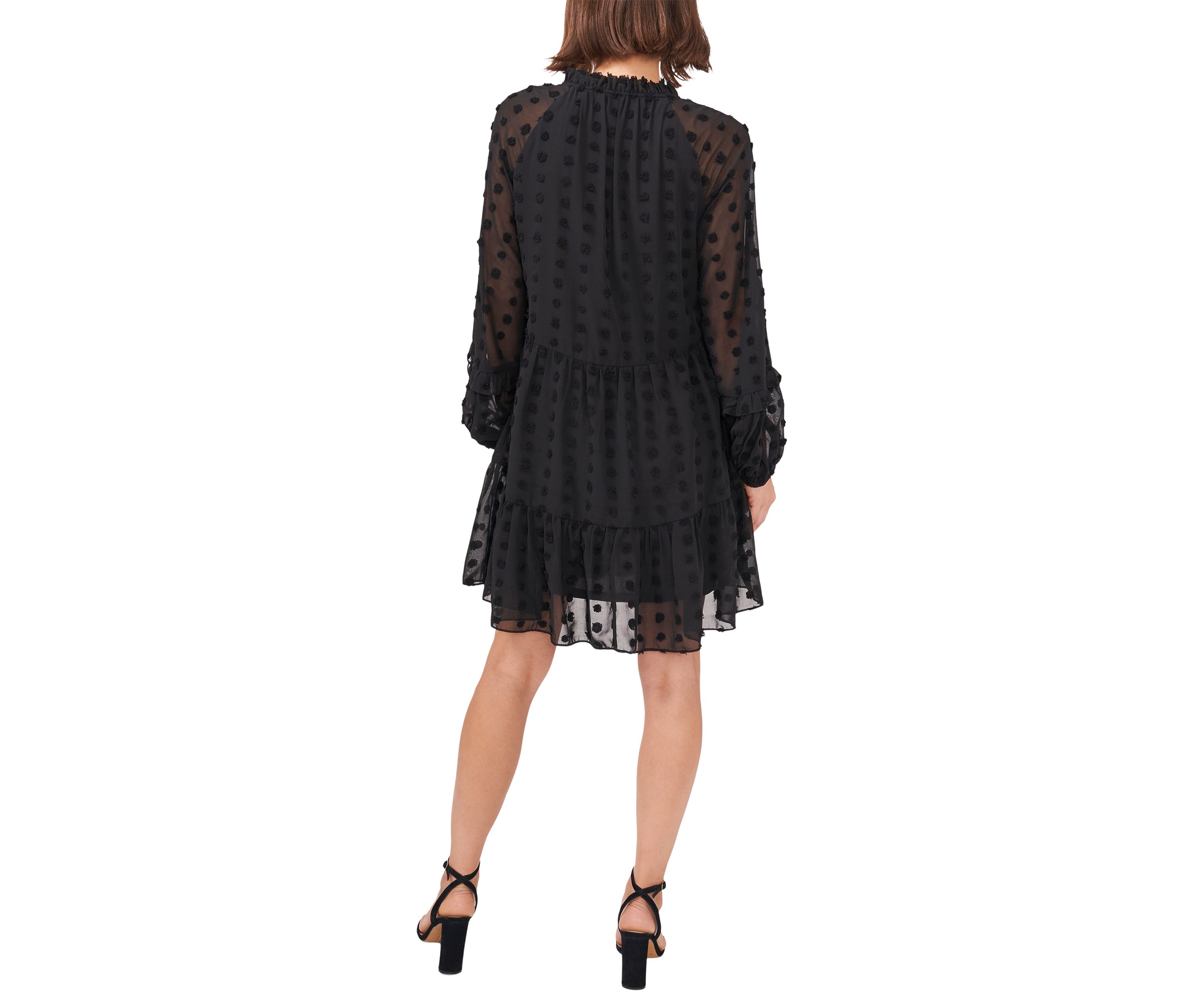 Womens Long Balloon Sleeve Clip Dot Babydoll Dress