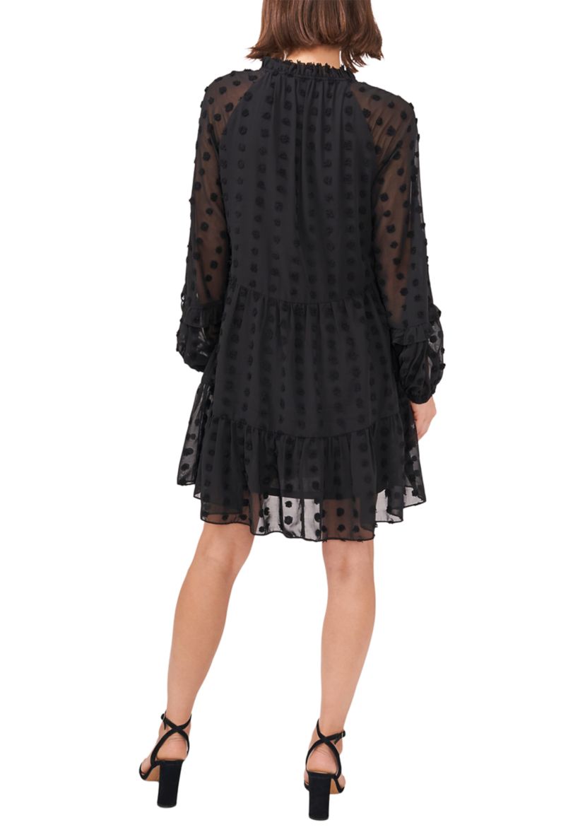Womens Long Balloon Sleeve Clip Dot Babydoll Dress